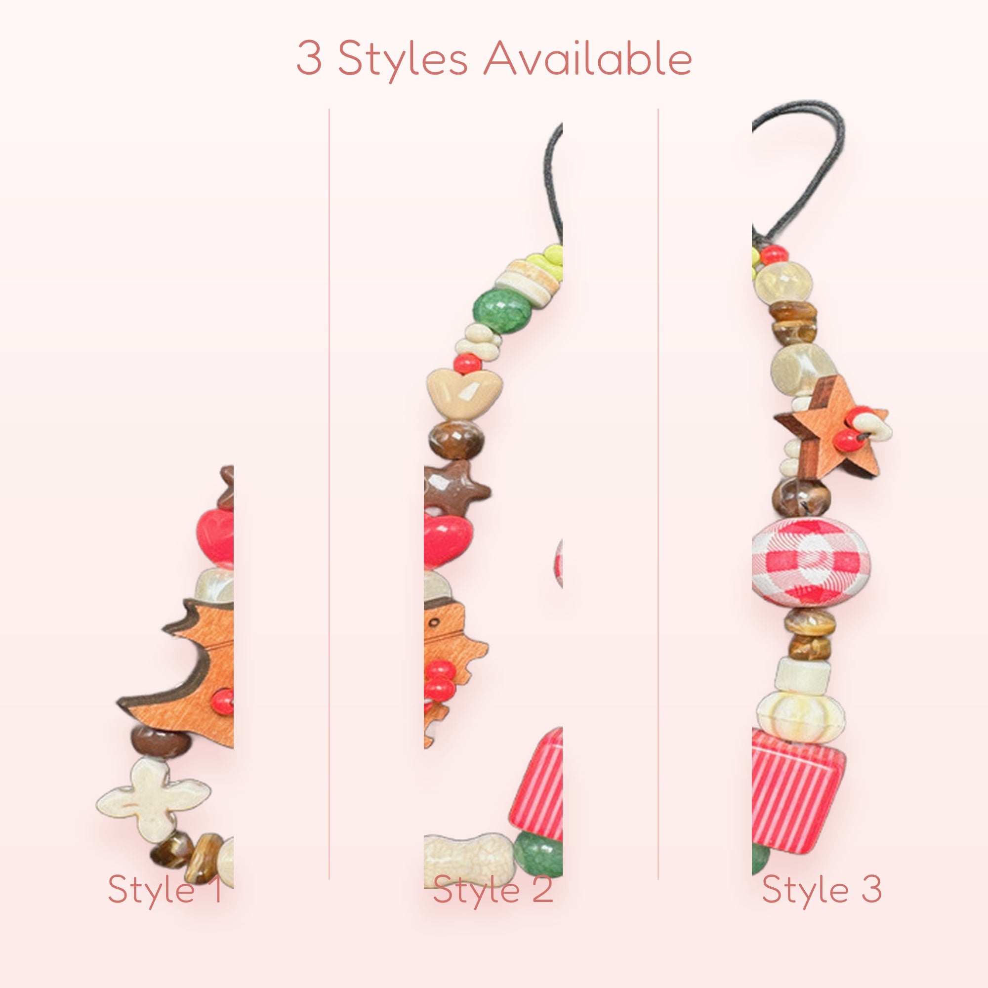 Cute Wooden & Beaded Phone Charm Strap | Kawaii Heart Star Dinosaur Wrist Lanyard