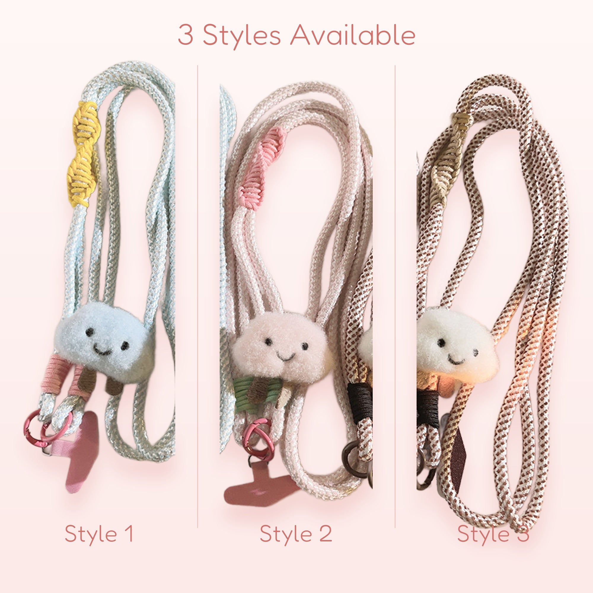 Cute Cloud Plush Phone Lanyard | Pastel Braided Crossbody Strap with Smiley Face