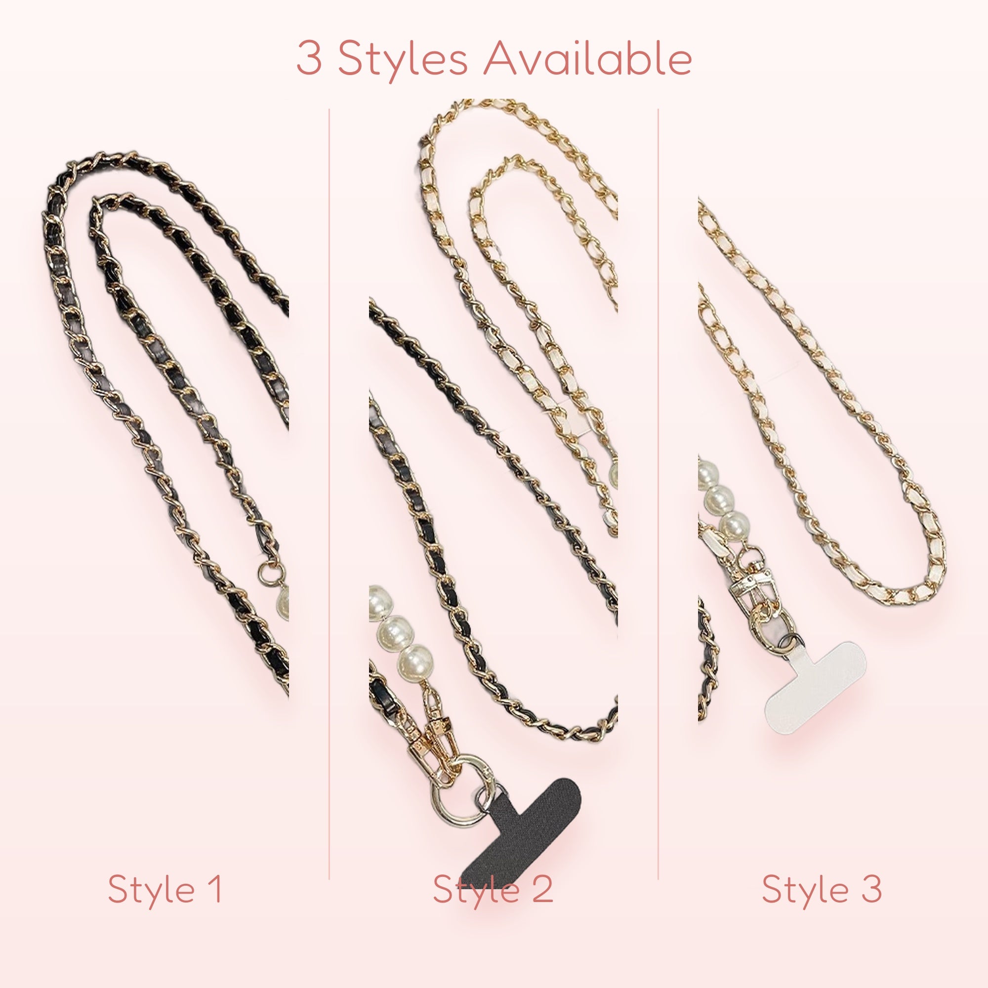SIMPLYBUBBI — Elegance Gold Chain Pearl Phone Strap | Faux Leather Lanyard