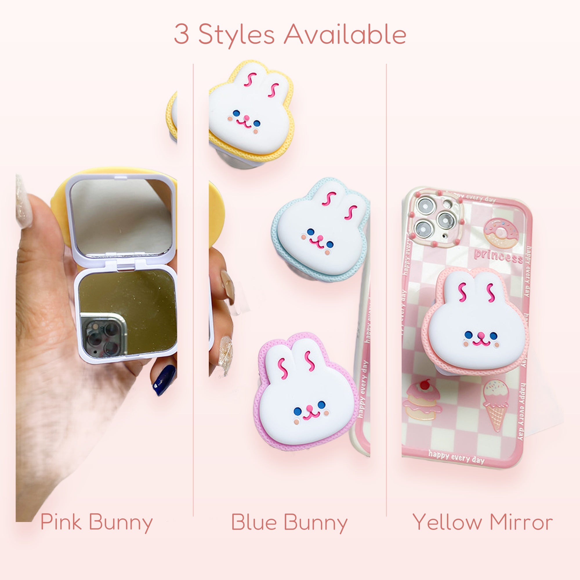 Cute Bunny Phone Grip Stand | Kawaii Pop Socket with Mirror