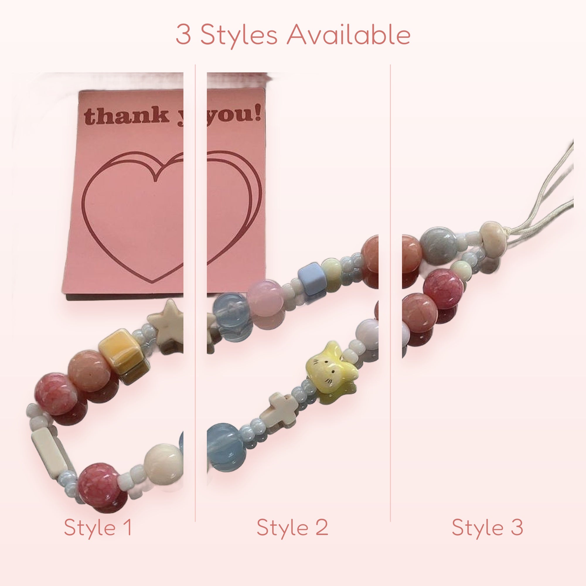 Pastel Beaded Phone Charm Strap | Kawaii Heart & Star Wrist Lanyard