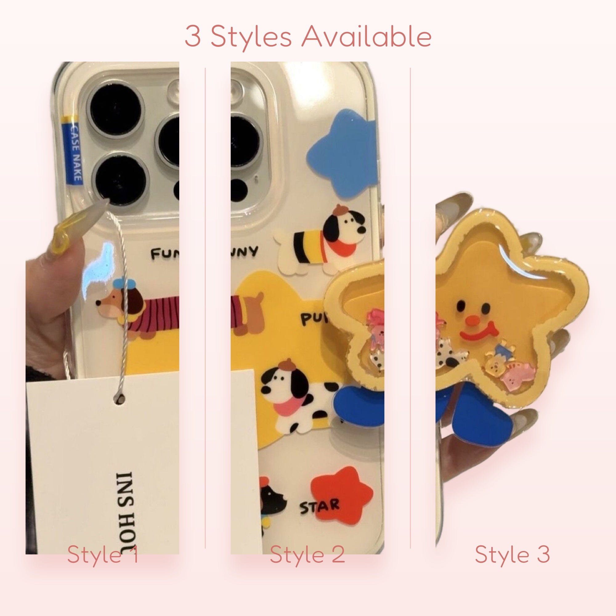 Kawaii Yellow Star Shaker Phone Grip | Cute Cartoon Dog Pop Socket Stand
