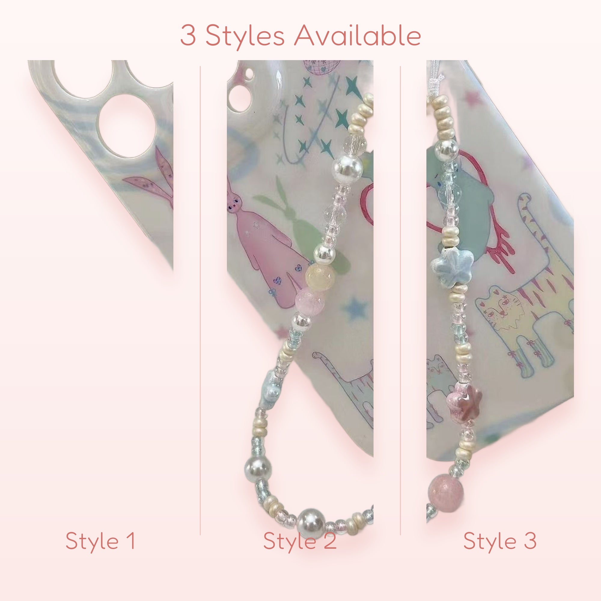 Kawaii Pastel Beaded Phone Charm Strap | Pearl & Star Wrist Lanyard