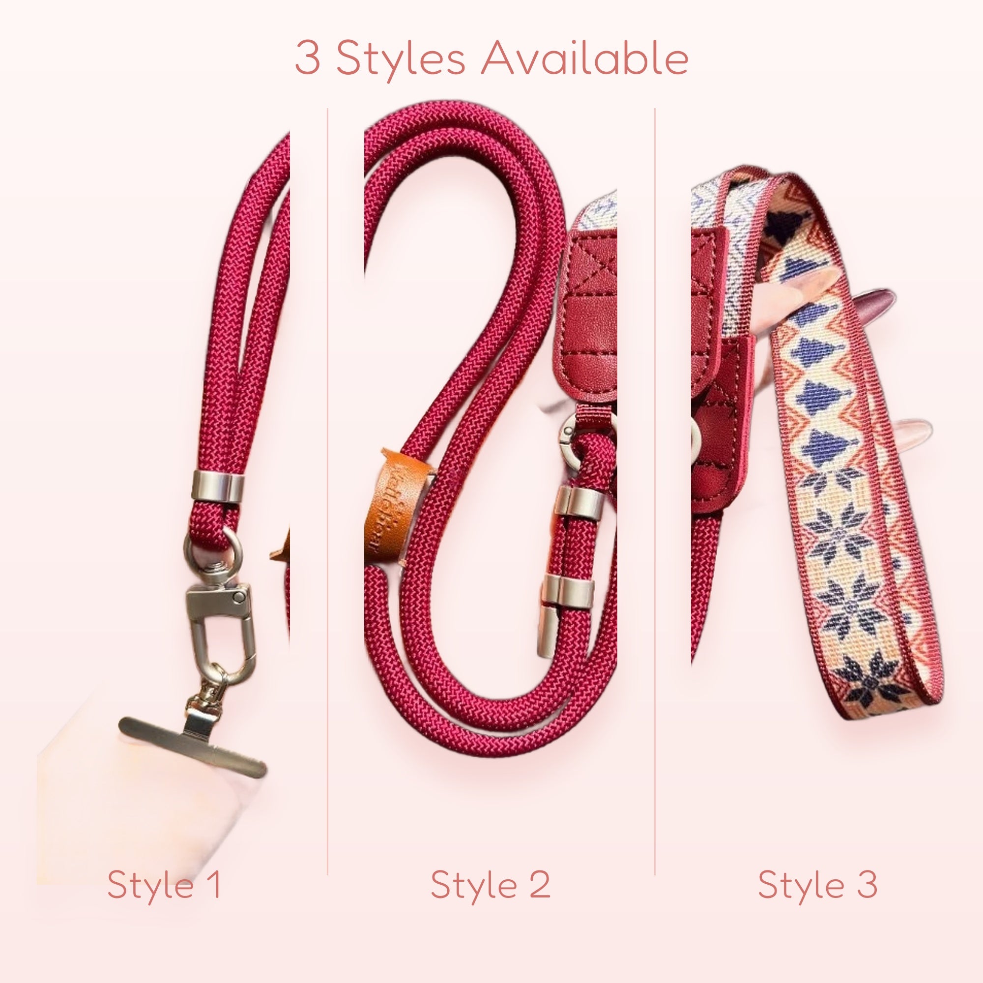 Maroon Rope & Embroidered Fabric Phone Lanyard | Aesthetic Crossbody Strap