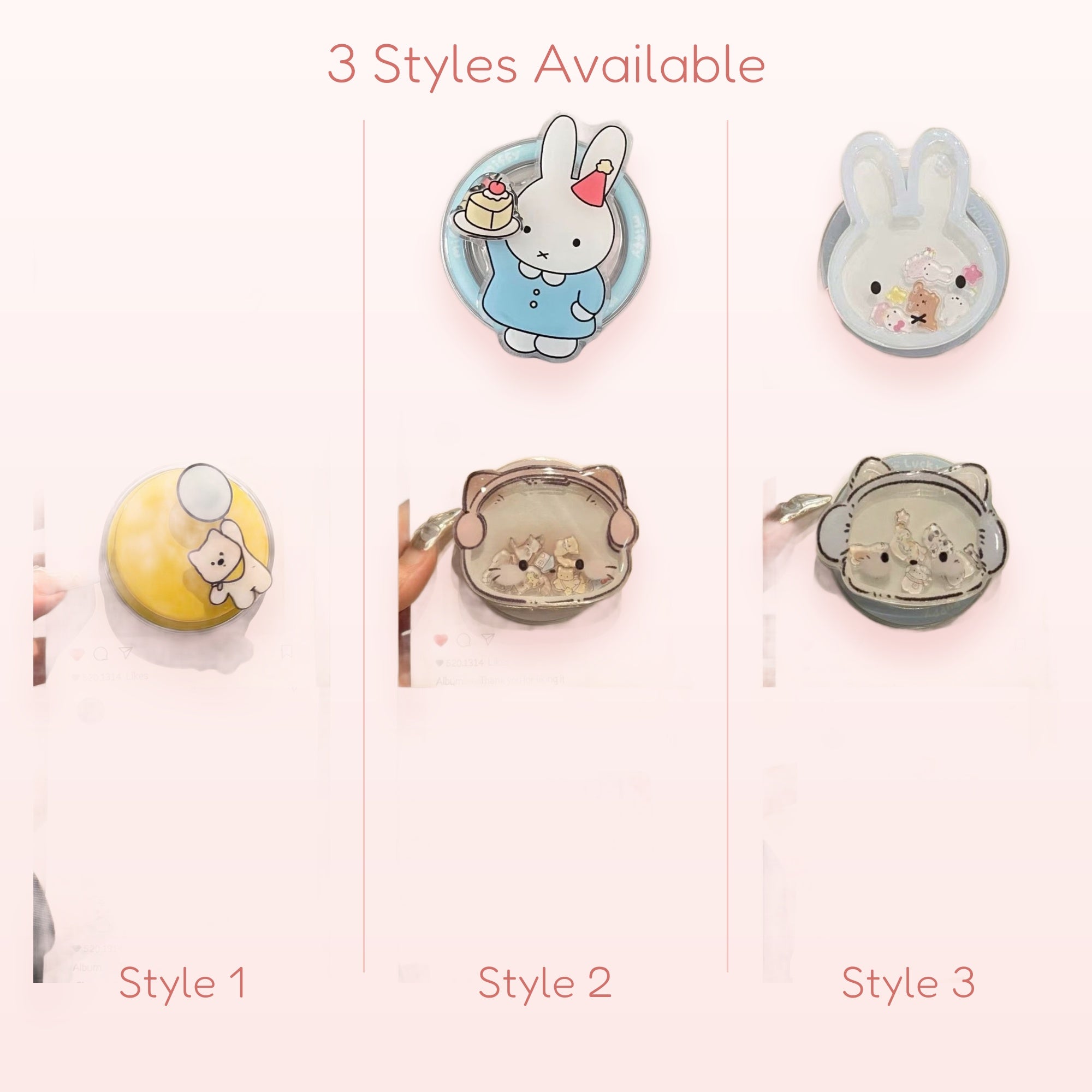 Kawaii Cartoon Character Liquid Glitter Phone Grip | Cute Pop Socket Stand for Girls