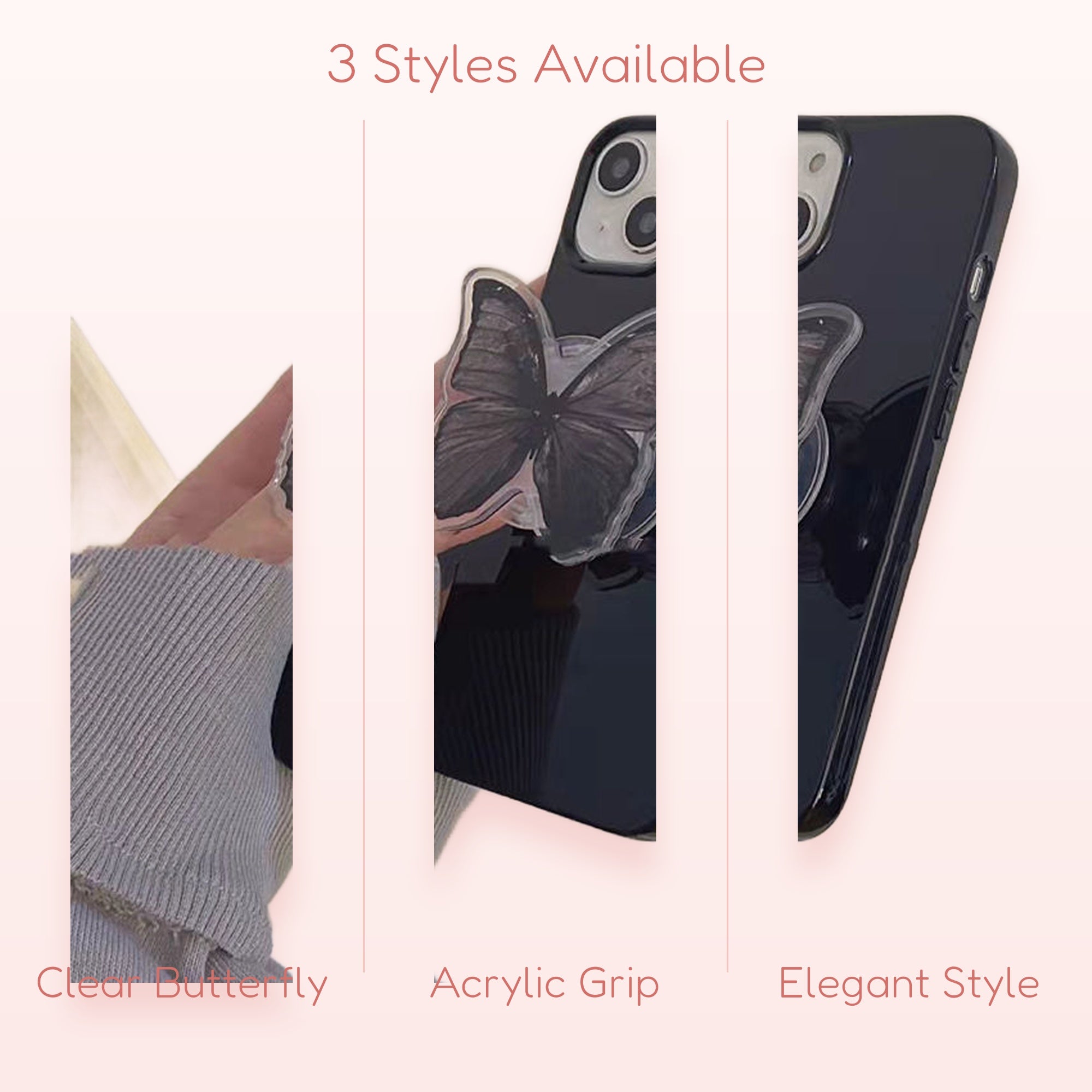 Elegant Butterfly Phone Grip Stand | Clear Pop Socket Holder
