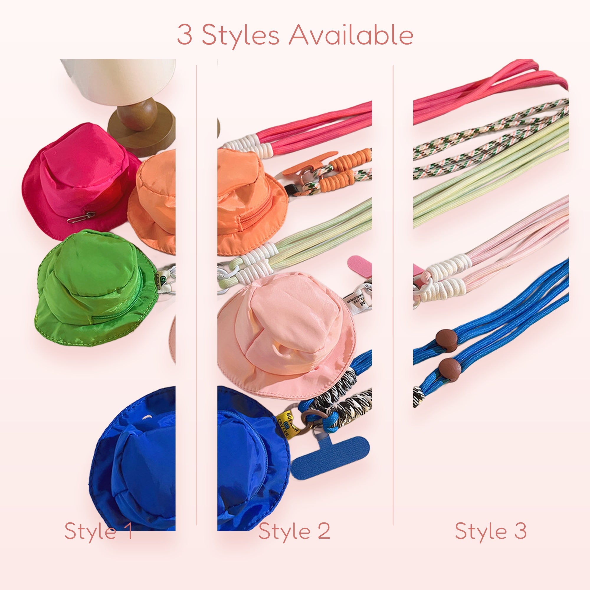 Kawaii Mini Bucket Hat Phone Lanyard | Colorful Adjustable Crossbody Strap