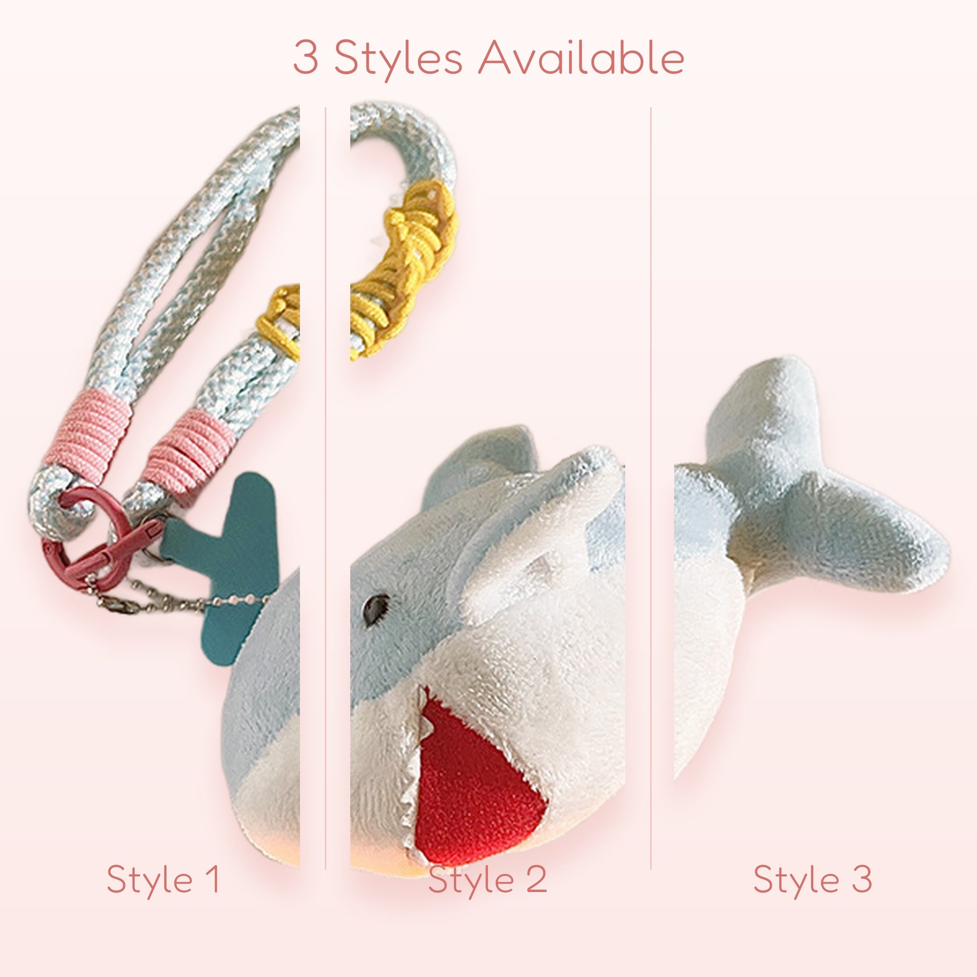 Cute Plush Shark Phone Charm | Pastel Braided Wrist Lanyard with Shark Plushie