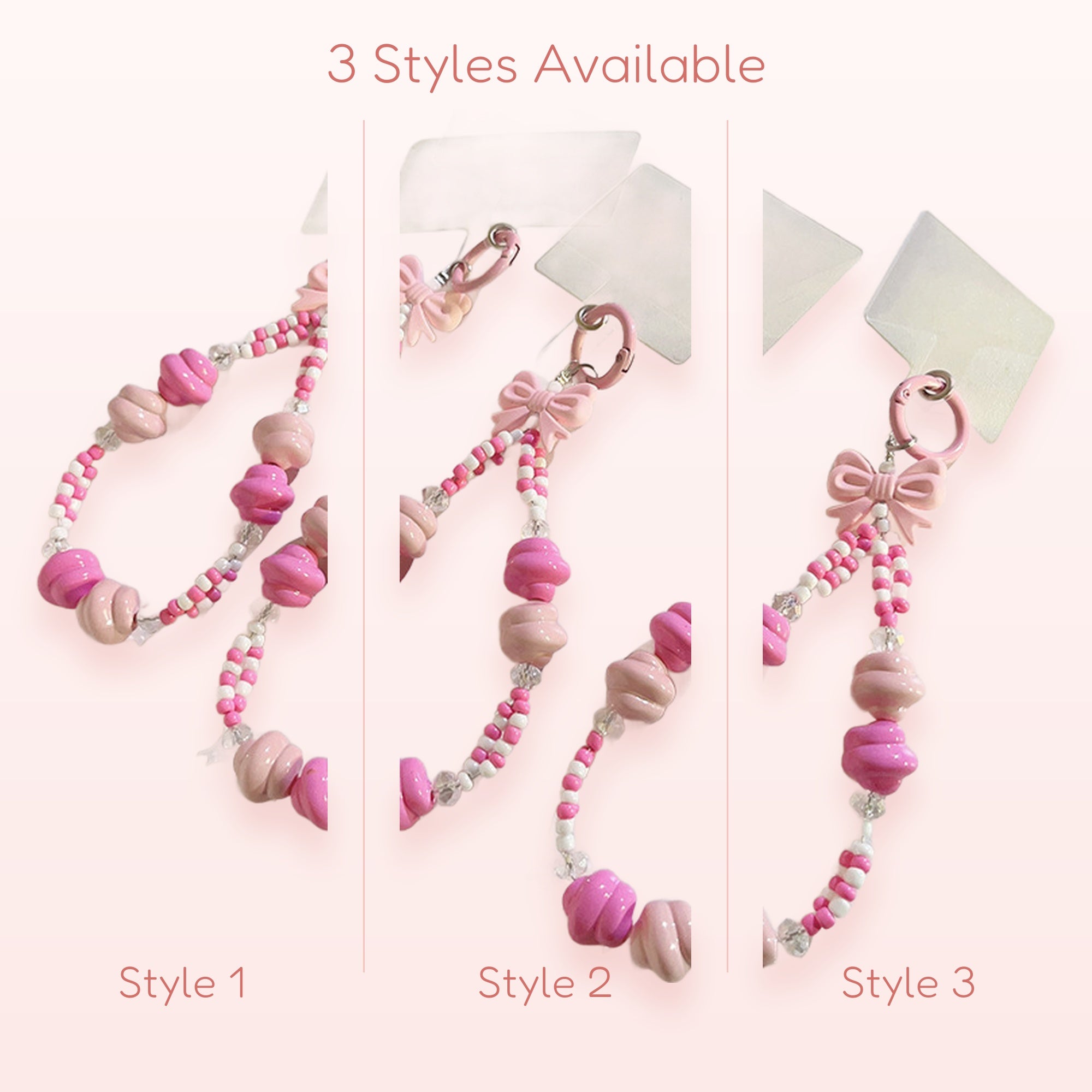 Pink Bow Beaded Phone Charm | Kawaii Pastel Wrist Strap Lanyard