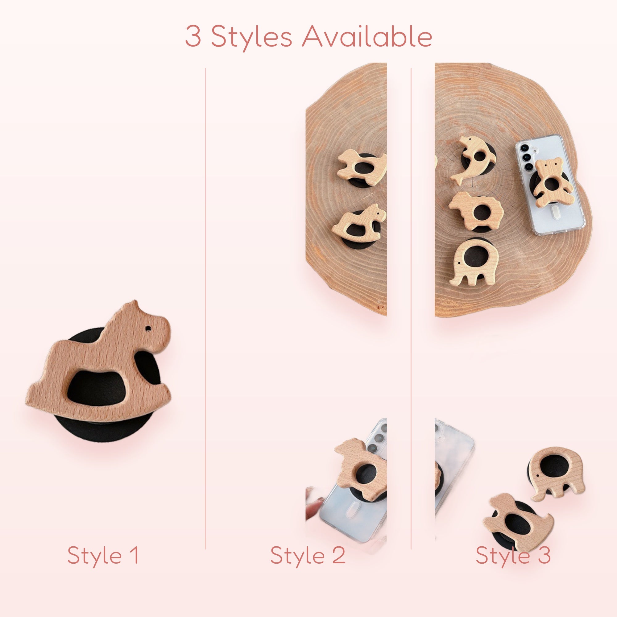 Cute Wooden Animal Phone Grip | Aesthetic Natural Wood Pop Socket Stand