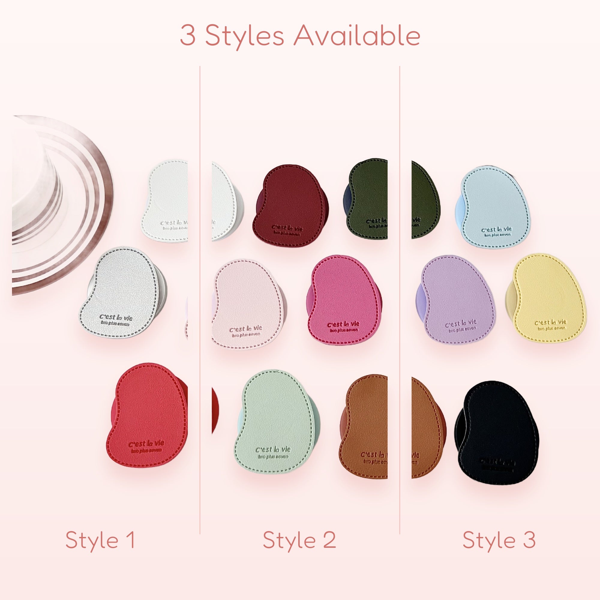 Aesthetic Pebble Leather Phone Grip | Minimalist "C'est la Vie" Pop Socket Stand in Multiple Colors