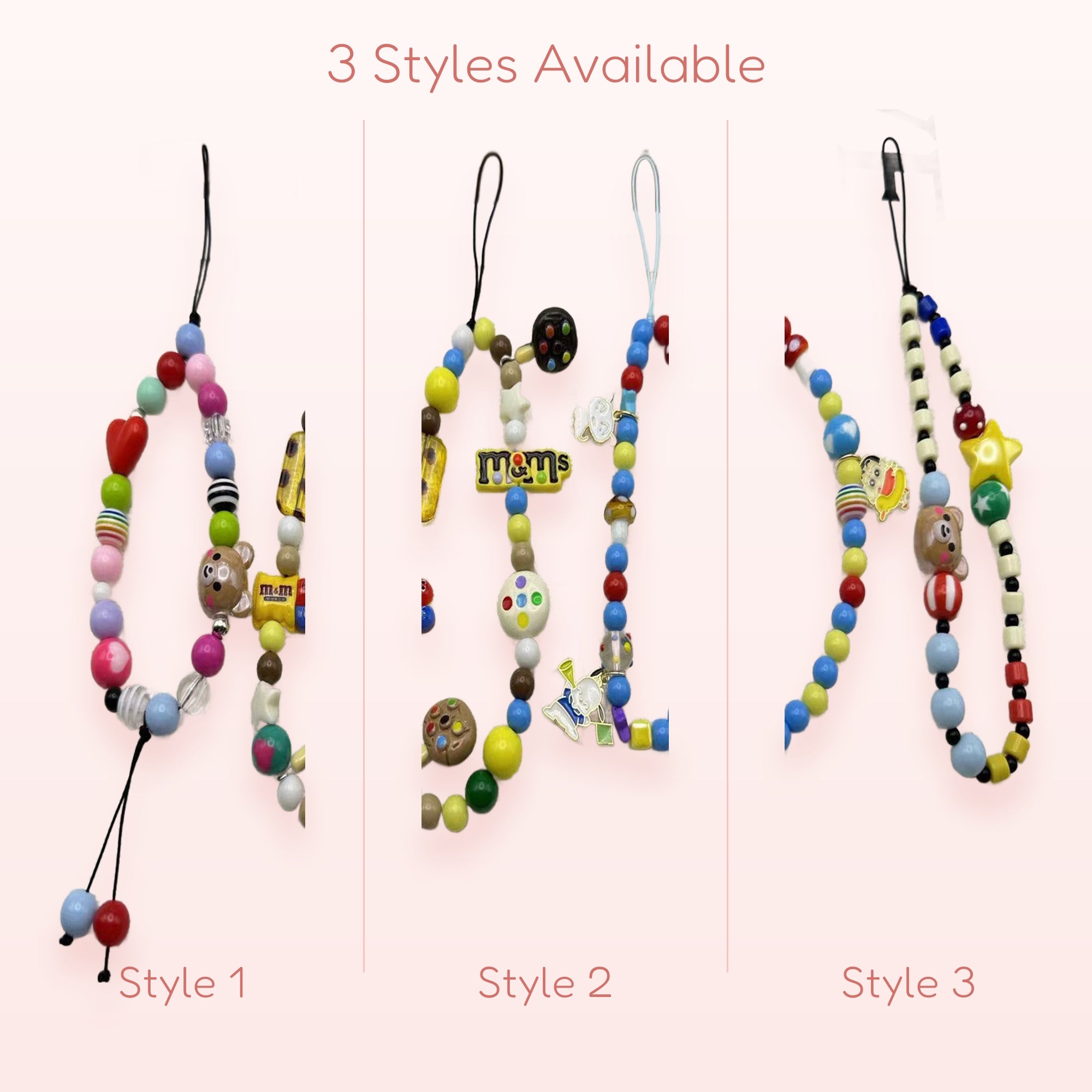 Kawaii Beaded Phone Charm Strap | Colorful M&M's & Cartoon Character Wrist Lanyard