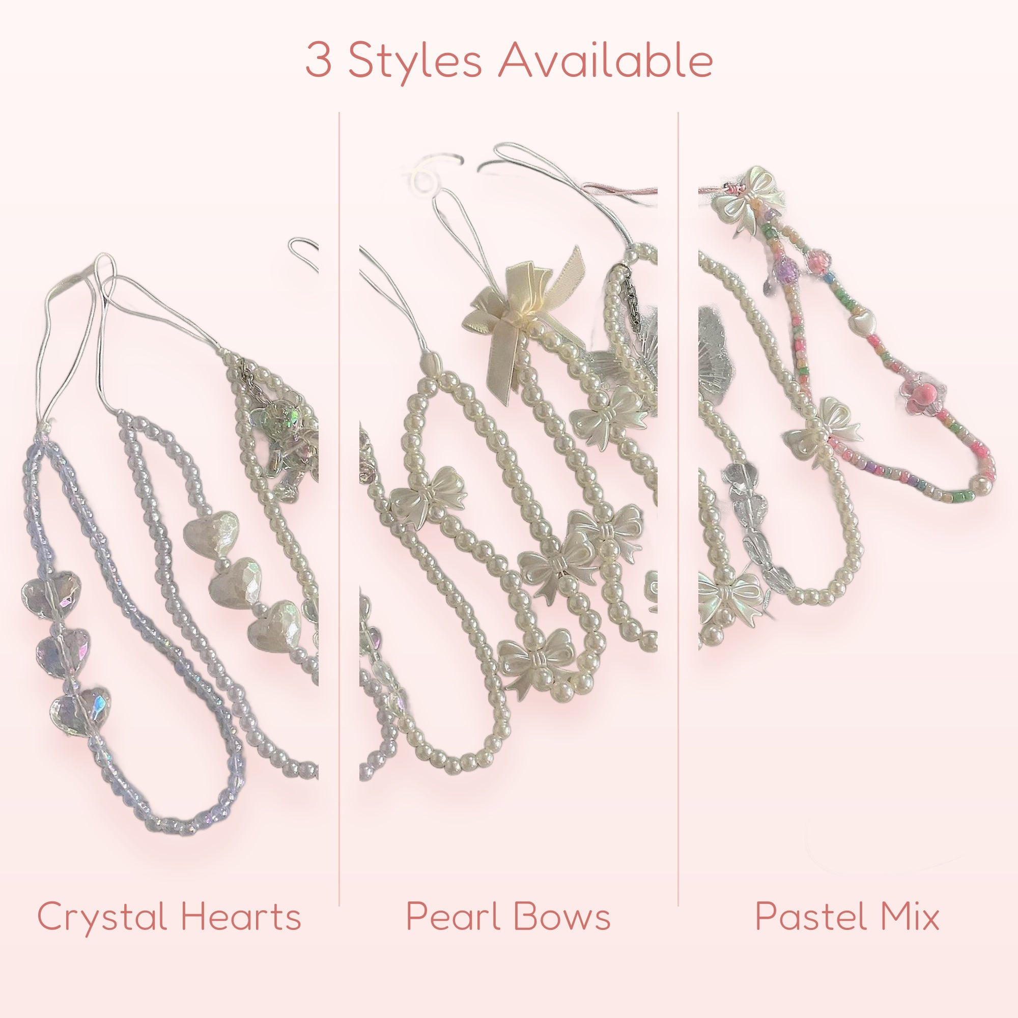 Kawaii Pearl & Crystal Phone Charm Strap | Cute Beaded Wrist Lanyard