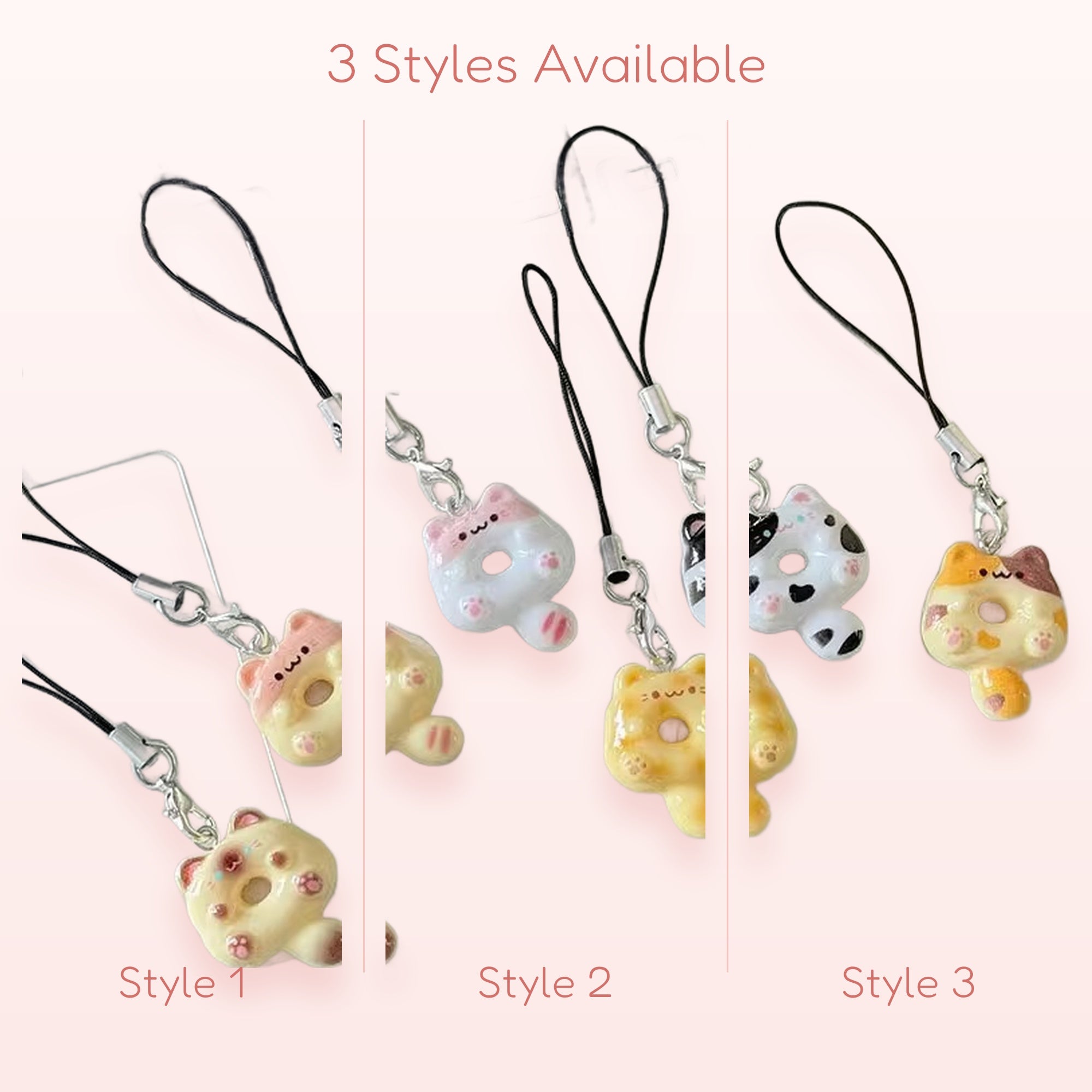 Kawaii Donut Cat Phone Charm | Pastel Kitten Donut Keychain