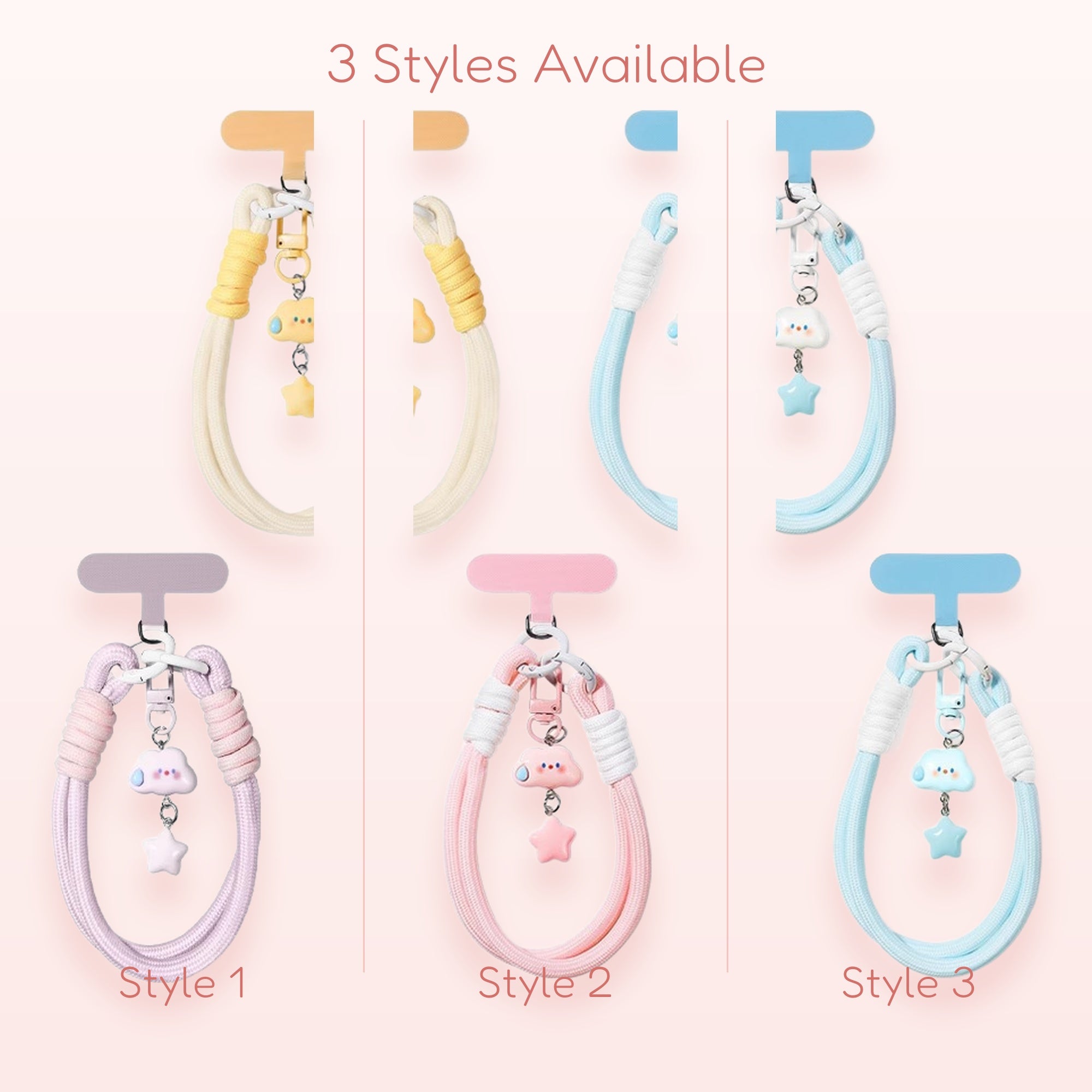 SIMPLYBUBBI — Braided Cloud & Star Cell Phone Wrist Strap | Soft Pastel Lanyard