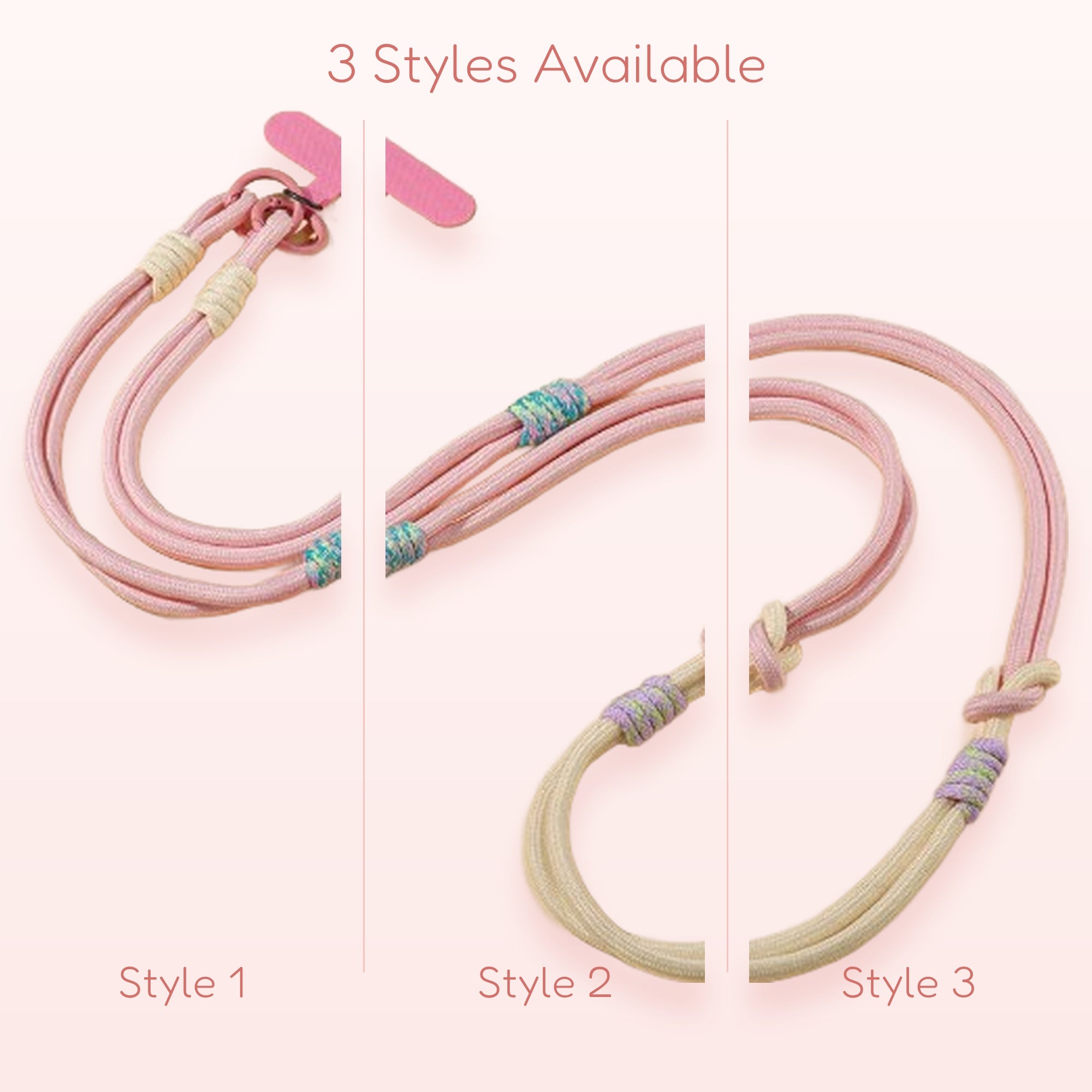 SIMPLYBUBBI — Pink & Cream Braided Phone Lanyard | Multi-Use Crossbody Wrist Strap