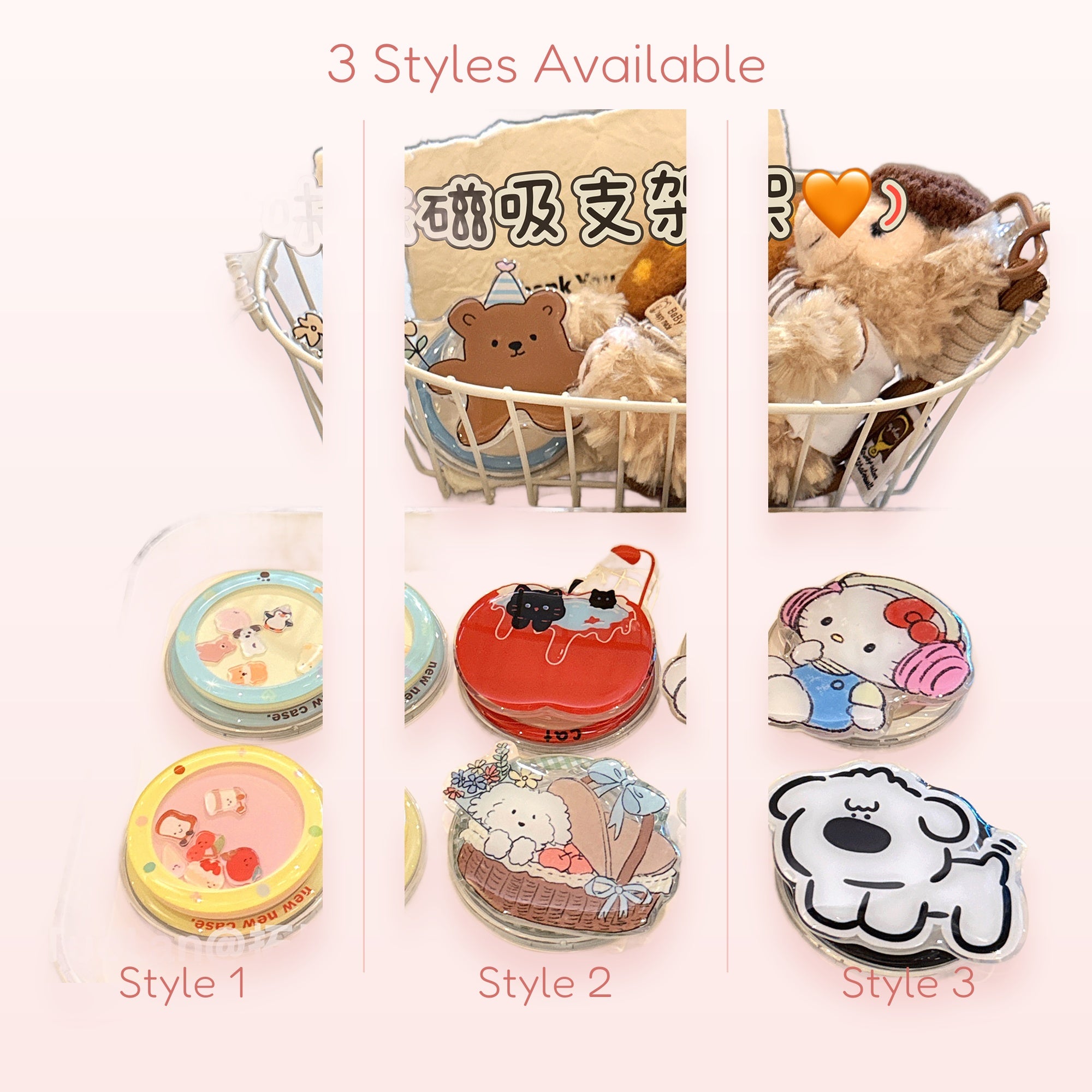 Kawaii Cartoon Character Phone Grip Set | Cute Animal Pop Socket Stand
