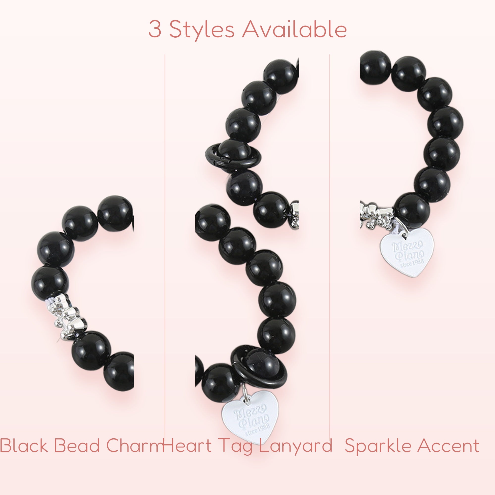 Chic Black Bead Phone Charm Strap | Heart Tag Wrist Lanyard