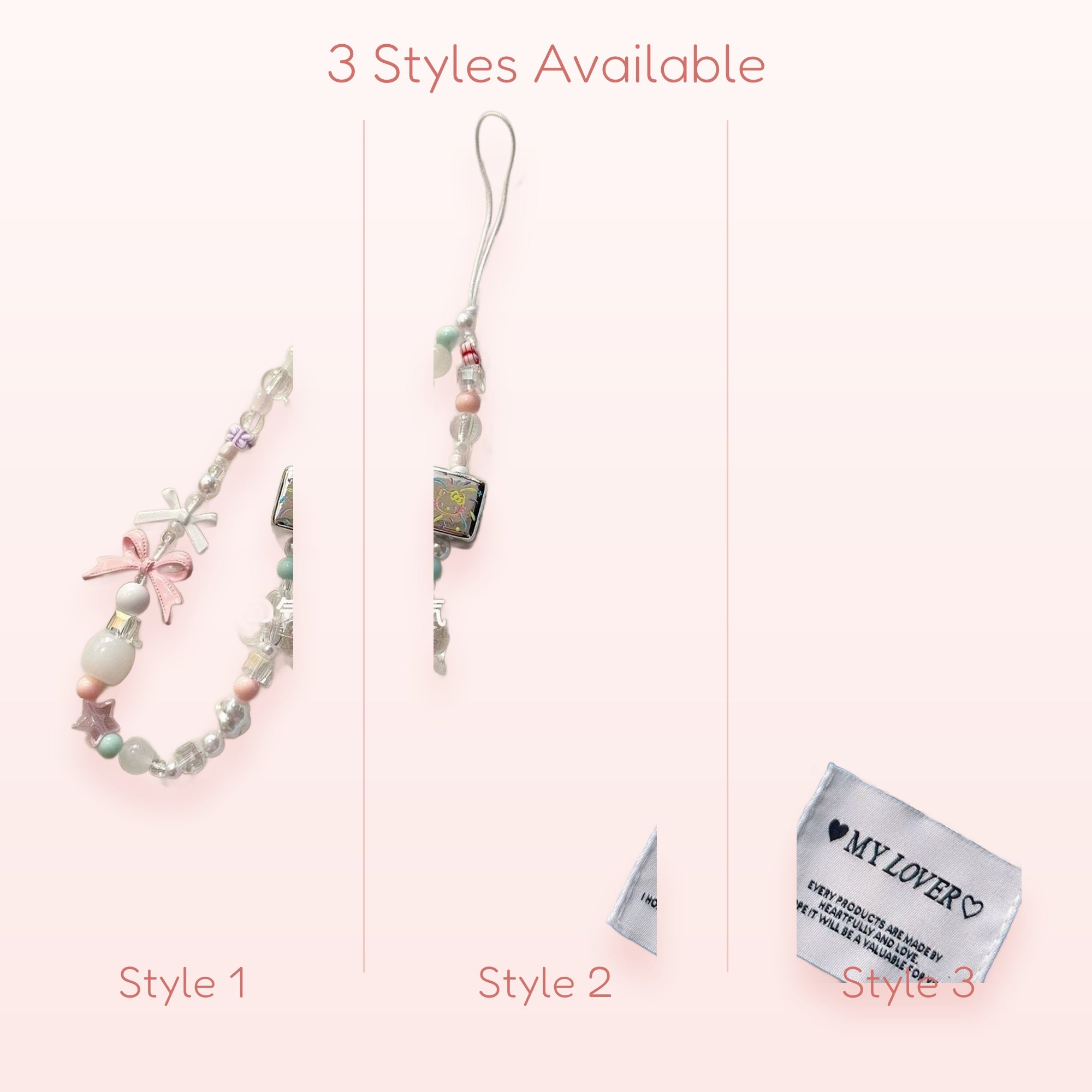 Pastel Beaded Phone Charm Strap | Kawaii Bow & Bear Cube Wrist Lanyard