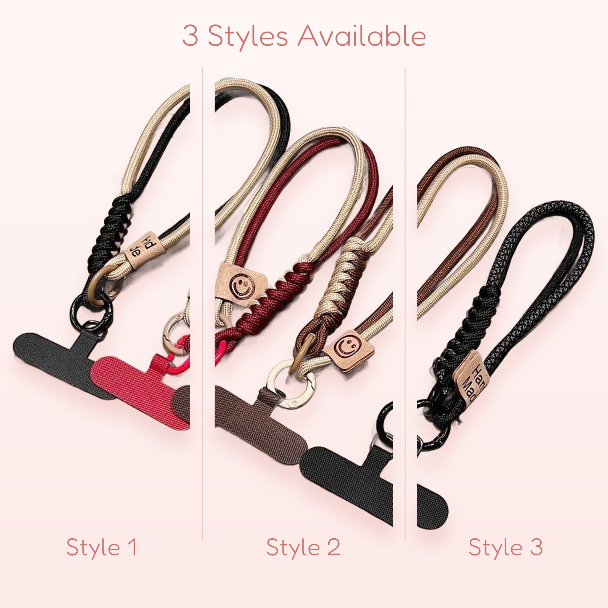 Braided Rope Phone Charm Wrist Strap | Aesthetic Hand-Woven Lanyard with Smiley Face Tag