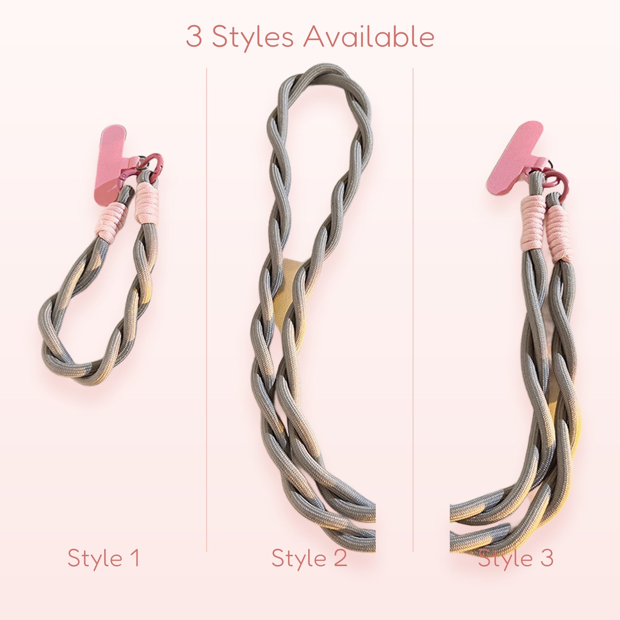 Braided Grey & Pink Phone Lanyard | Cute Wrist Strap for Phone