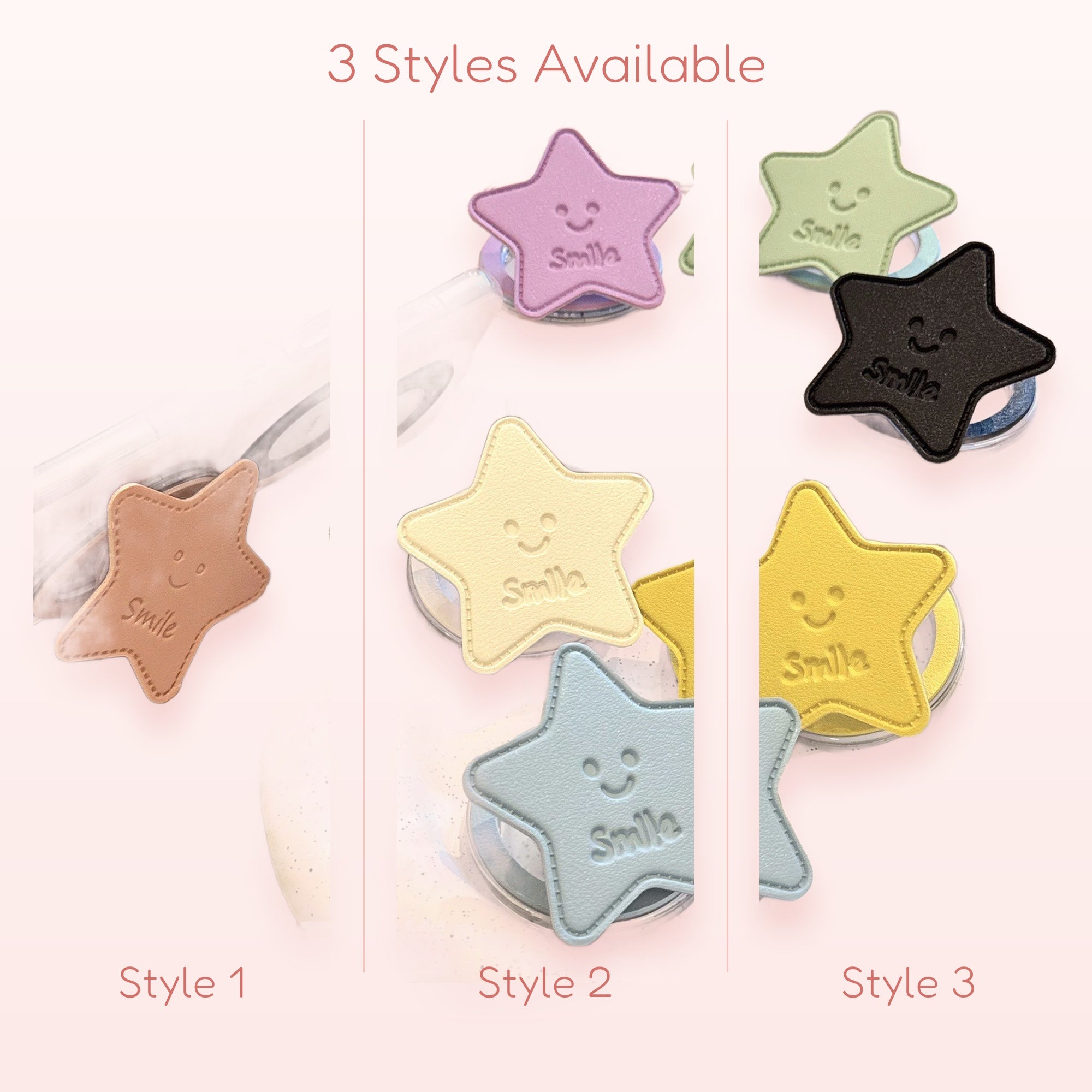 Kawaii Star Smile Phone Grip | Pastel Faux Leather Pop Socket Stand