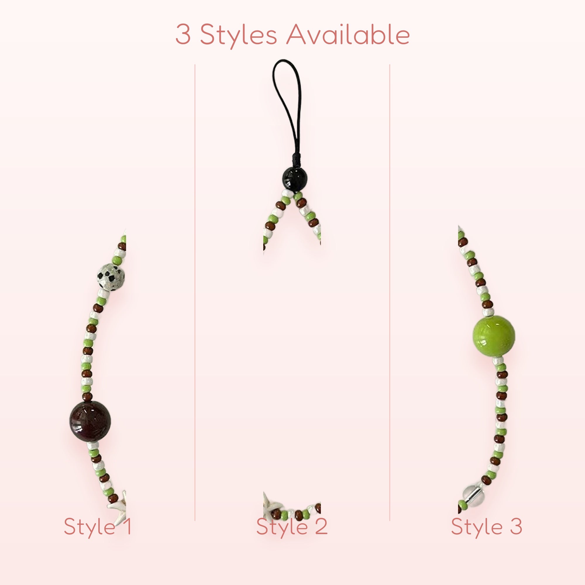 Aesthetic Green & Brown Beaded Phone Charm | Cute Starfish & Dalmation Bead Wristlet