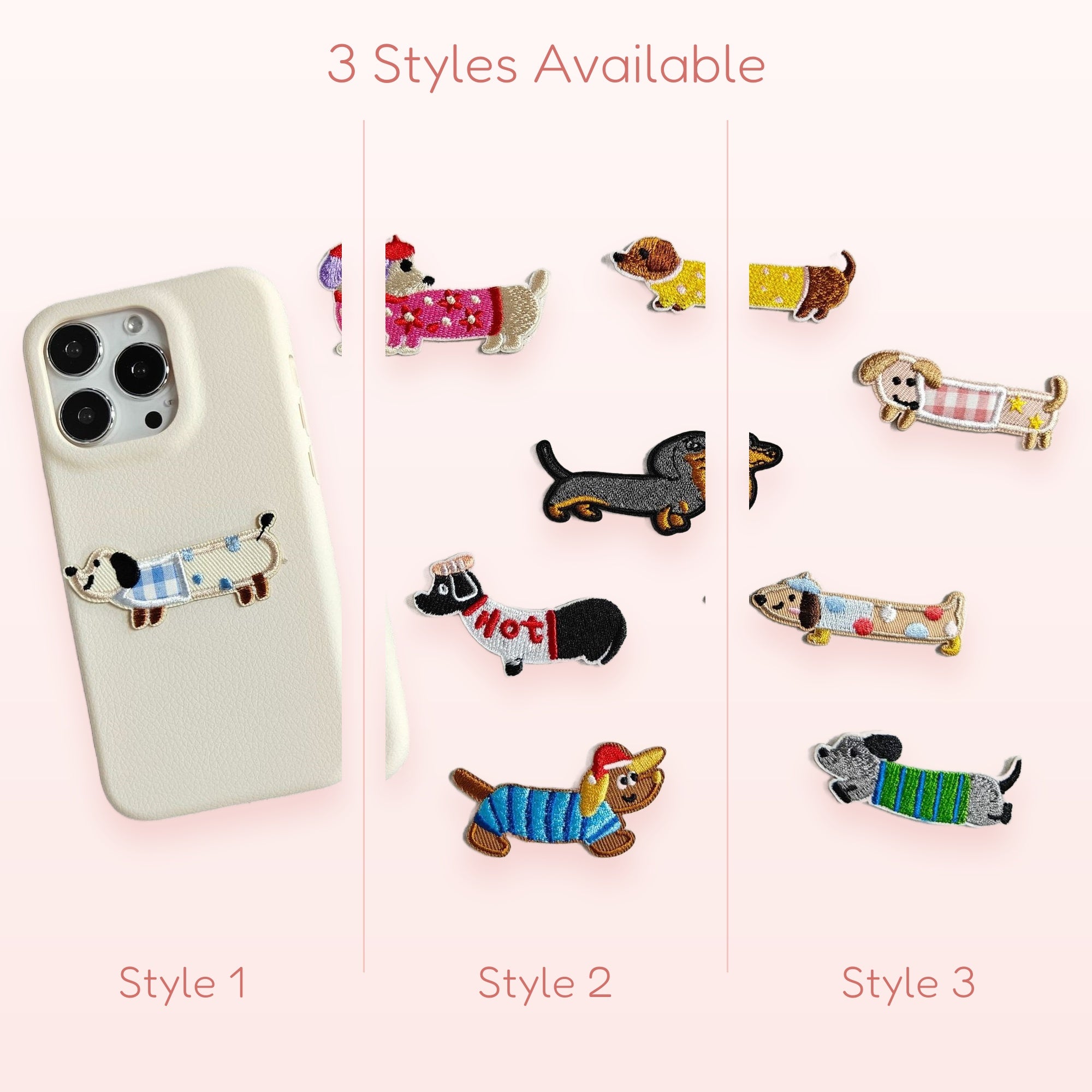 Cute Dachshund Dog Embroidered Iron-On Patches | Kawaii Animal Appliques for Phone Cases