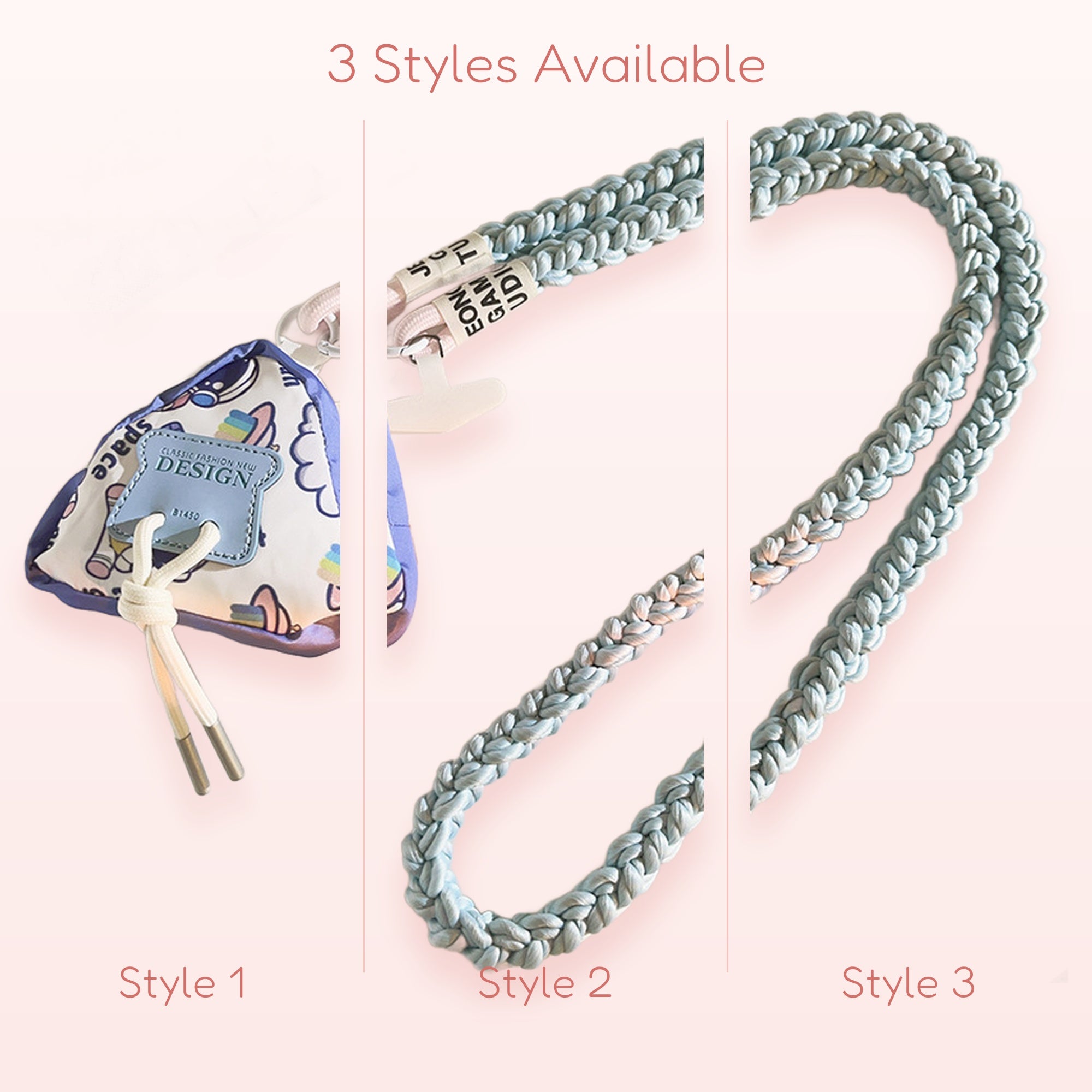 SIMPLYBUBBI — Pastel Triangle Pouch Braided Phone Strap | Long Shoulder Lanyard
