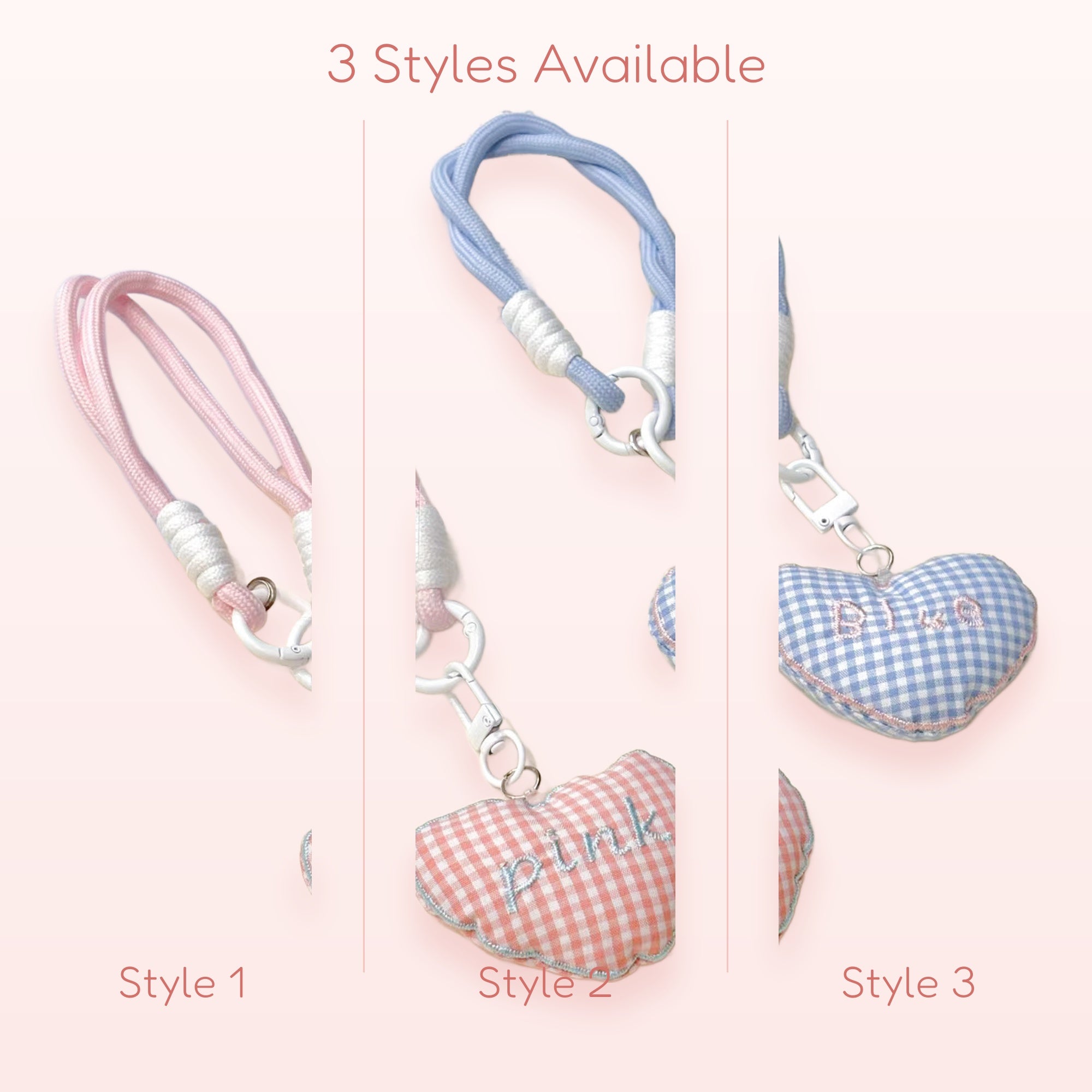 Cute Gingham Heart Phone Charm Wristlet | Pink & Blue Padded Strap