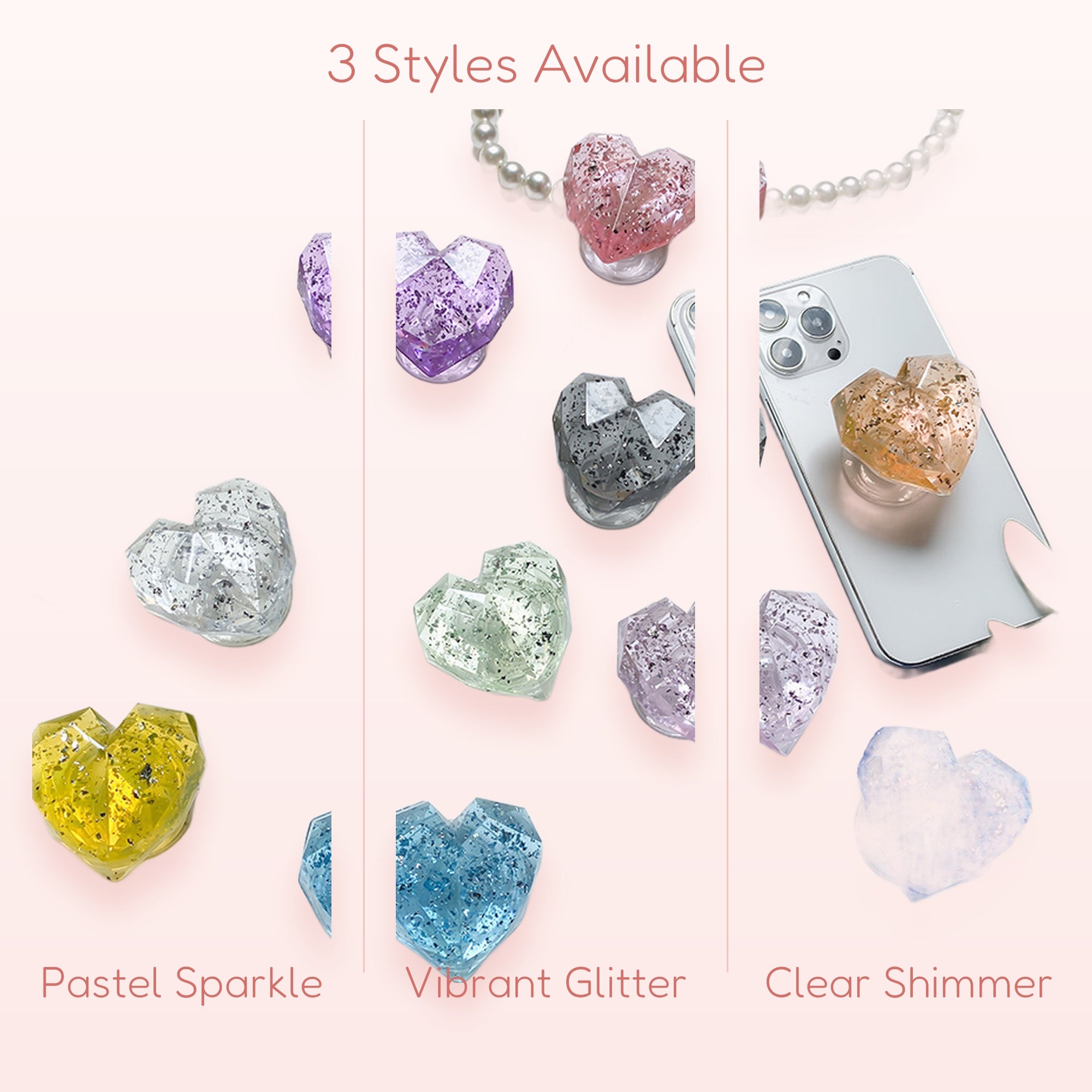 Sparkle Heart Phone Grip | Kawaii Crystal Phone Stand