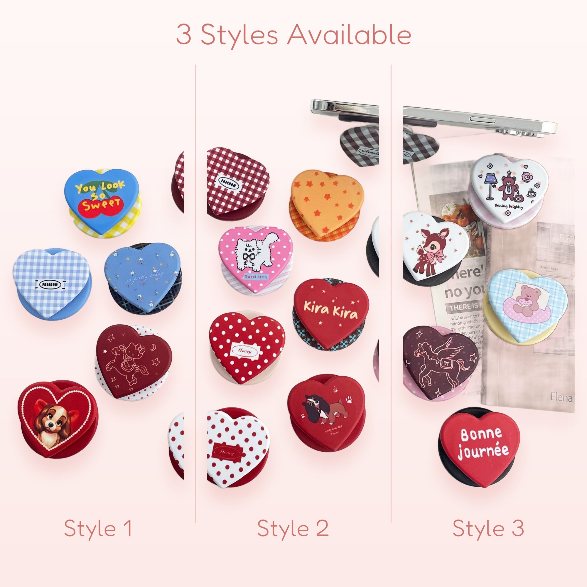 Kawaii Heart Phone Grips | Cute Pop Socket Stands with Various Designs
