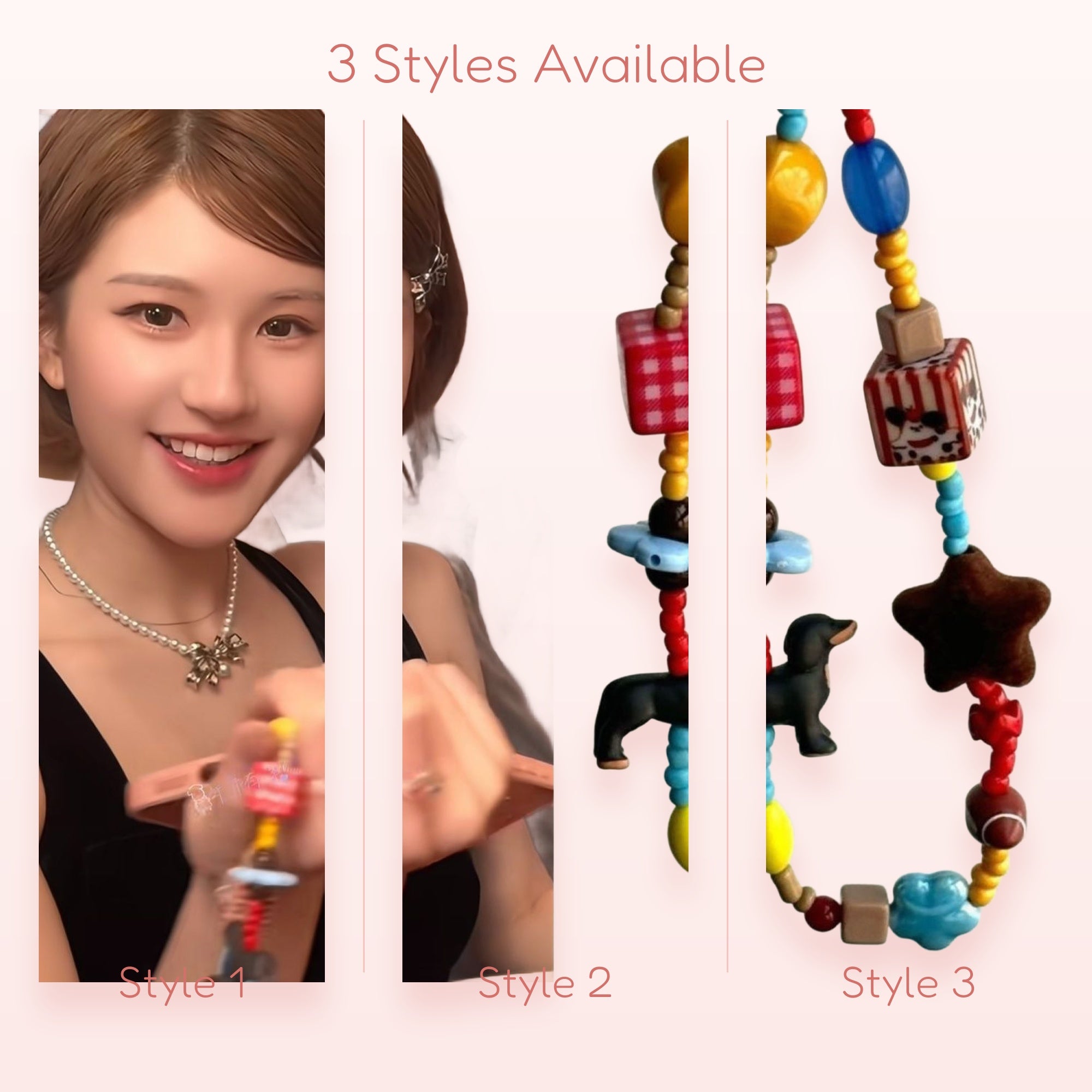Cute Multi-Color Beaded Phone Charm | Dachshund Dog & Star Keychain Strap
