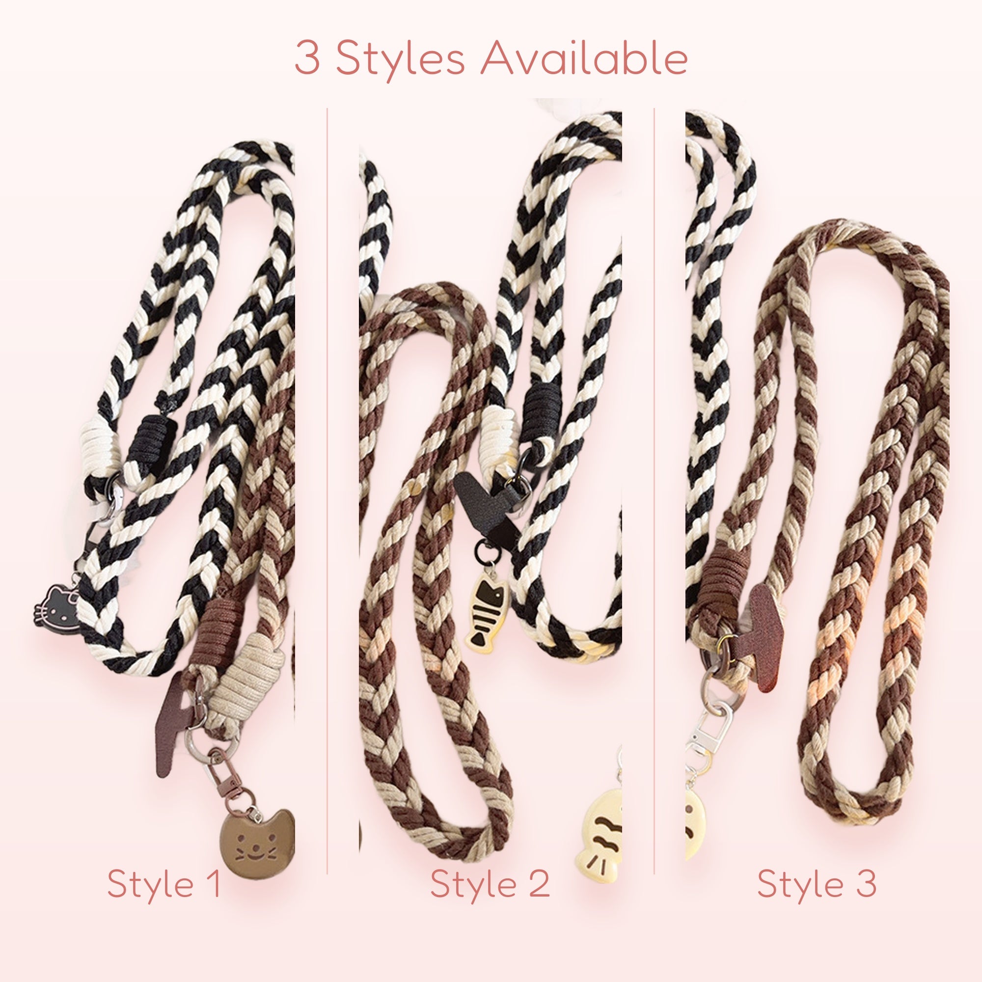 Braided Rope Phone Charm Lanyard | Cute Cat & Fish Keychain Strap