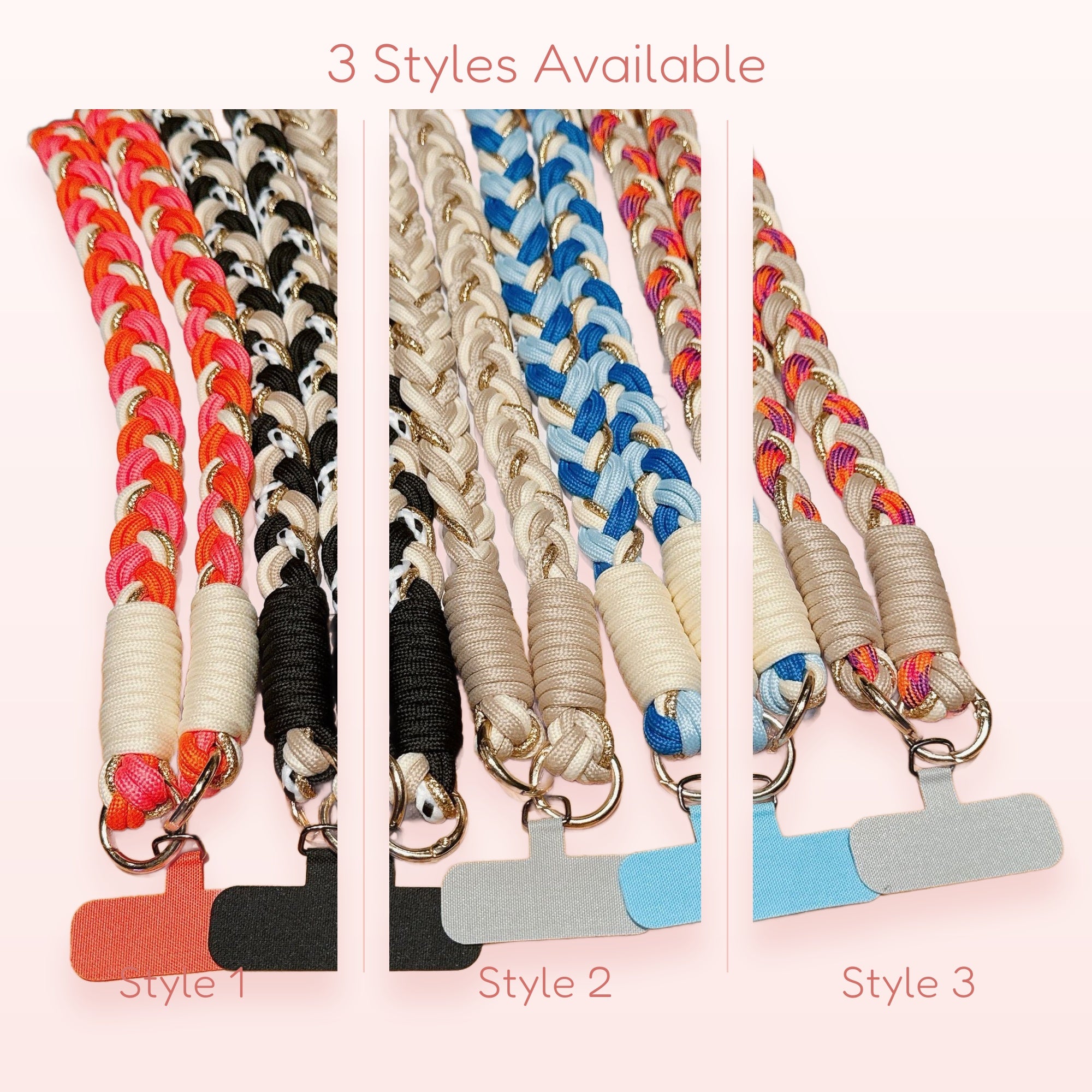 Braided Rope Phone Charm Lanyard | Colorful Woven Wrist Strap with Gold Accents