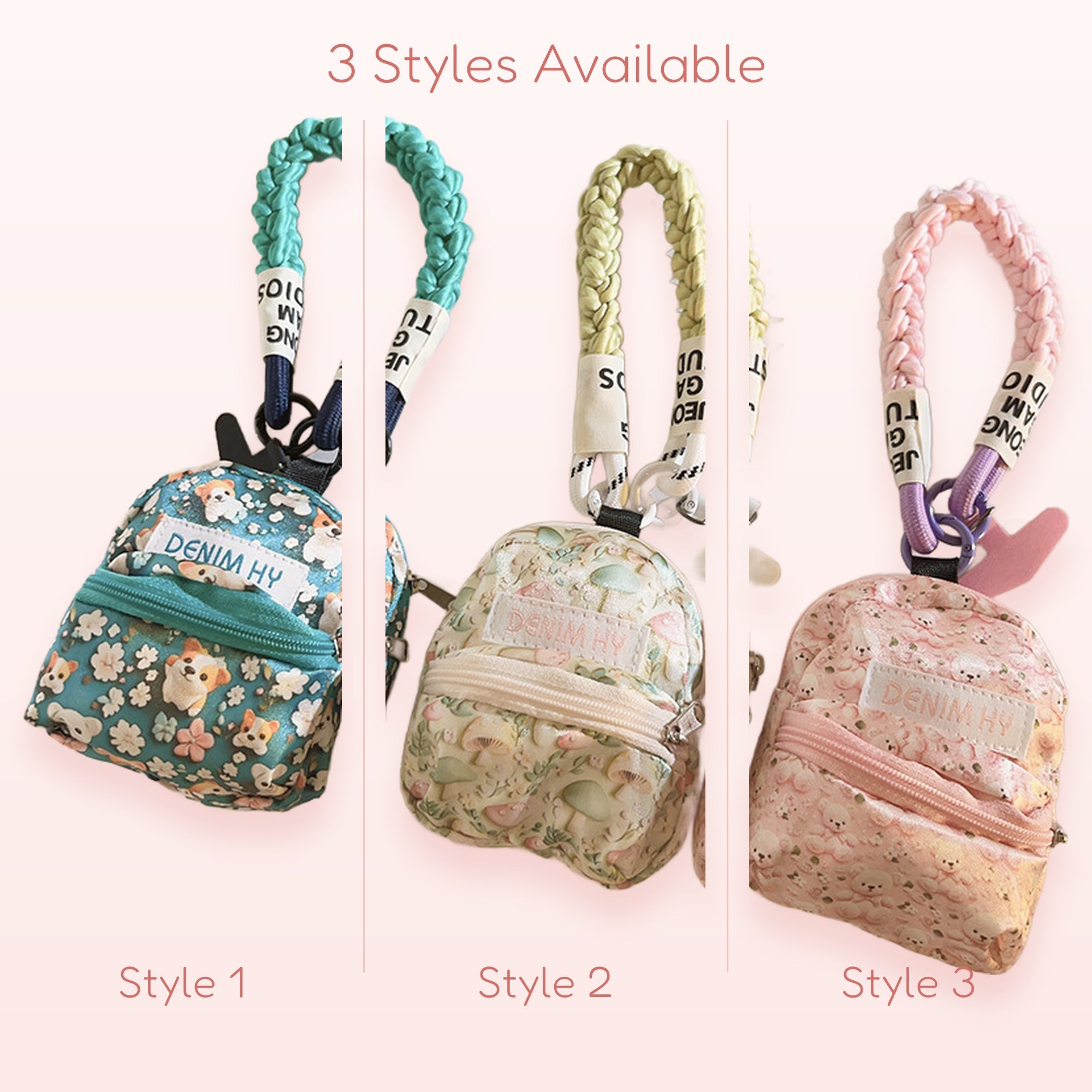 Kawaii Mini Backpack Phone Charm | Cute Patterned Wrist Strap Keychain