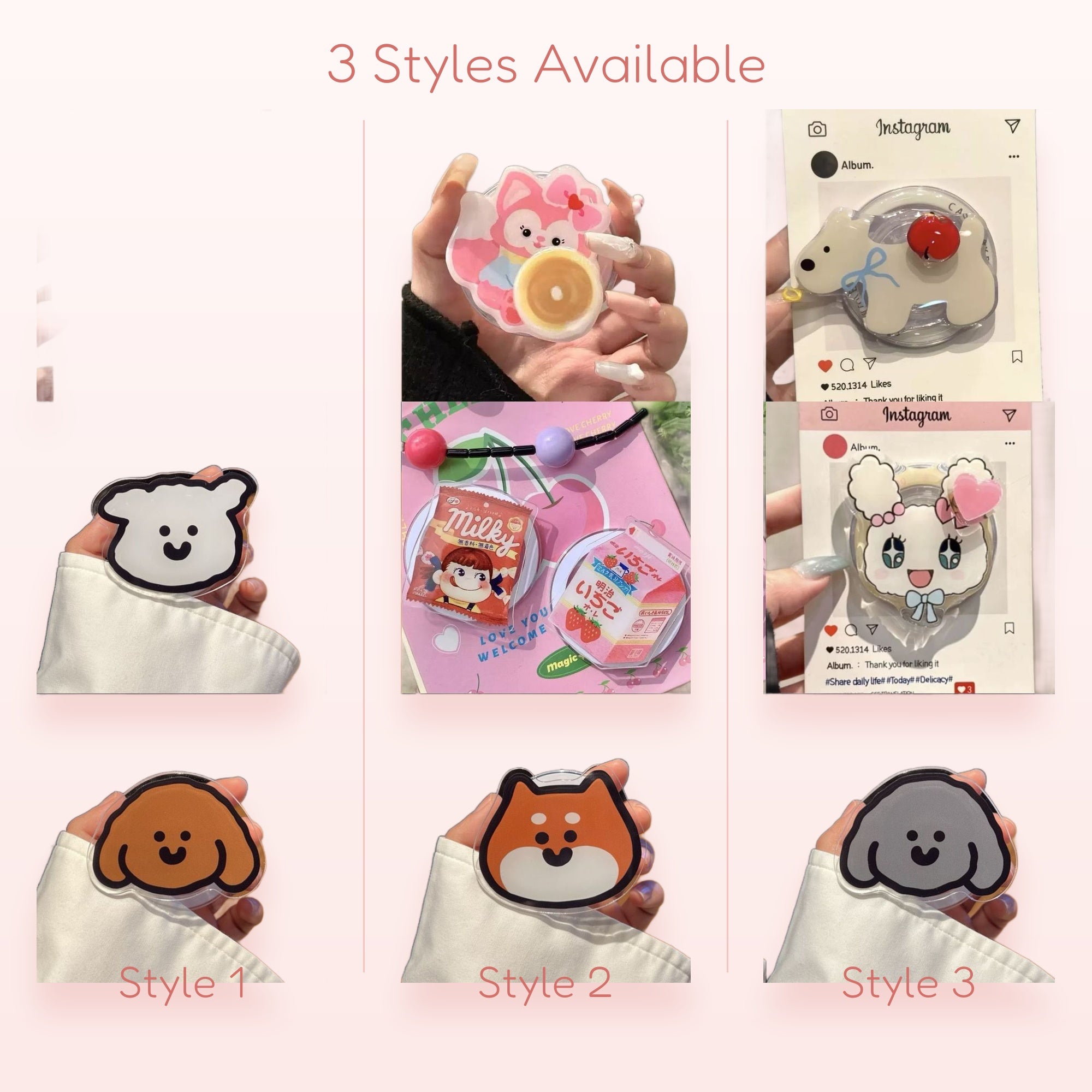 Kawaii Acrylic Animal Phone Grip | Cute Cartoon Pop Socket Stand