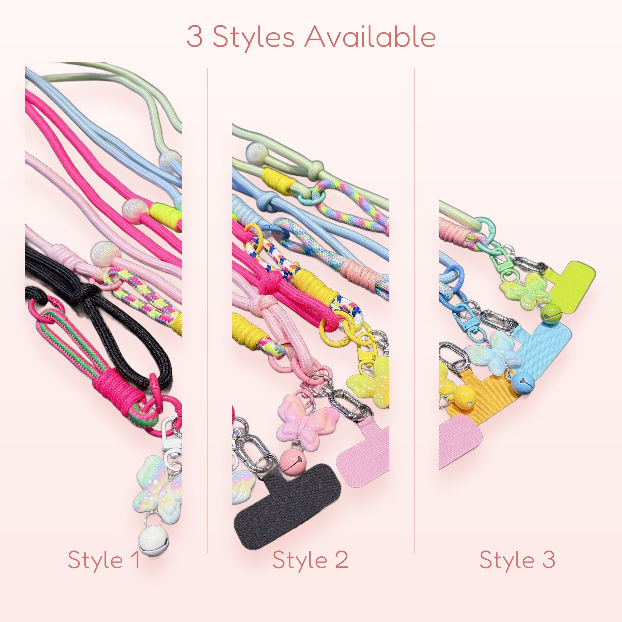 SIMPLYBUBBI — Pastel Braided Rope Bell Butterfly Phone Lanyard | Cute Cell Strap