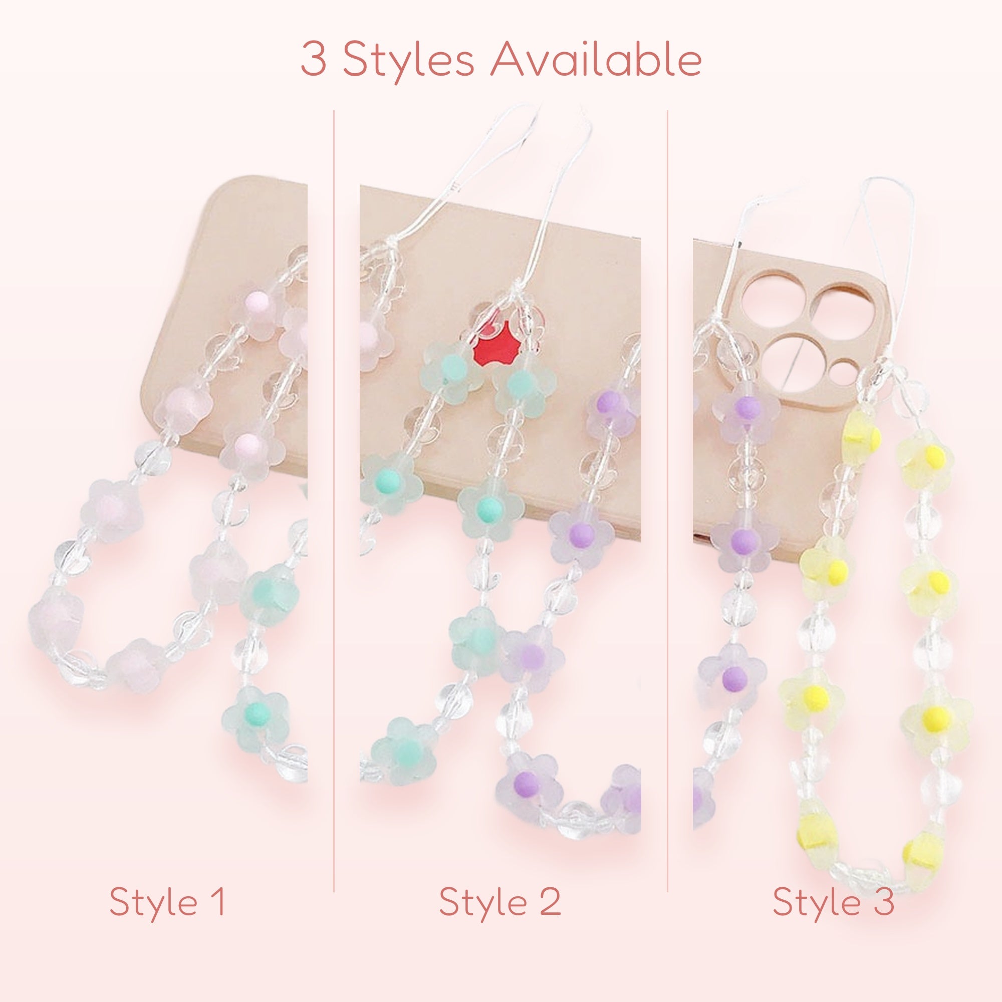 Pastel Daisy Beaded Phone Charm | Kawaii Clear Crystal Wrist Strap