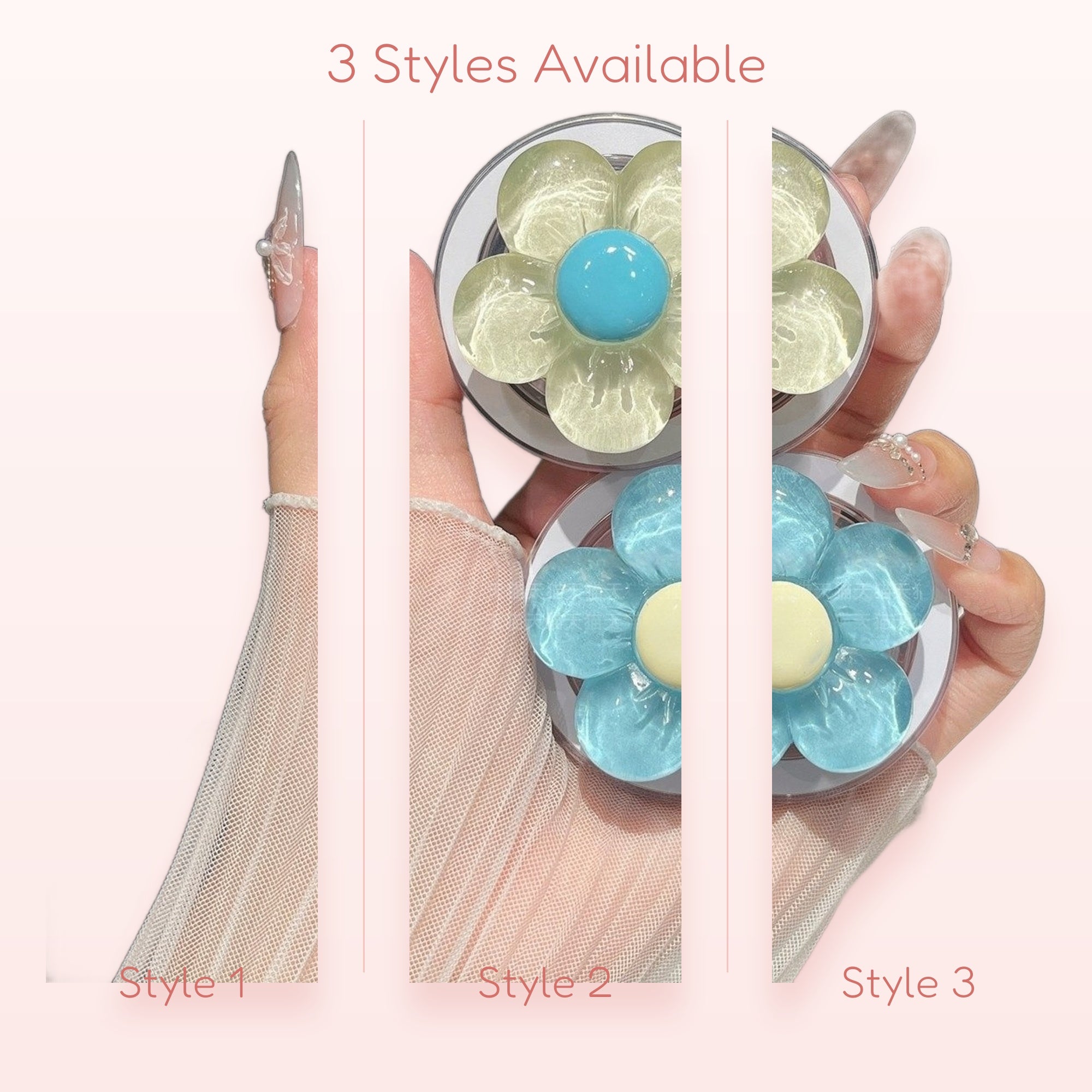 Clear Daisy Flower Phone Grip | Cute Pastel Blue & Yellow Pop Socket Stand