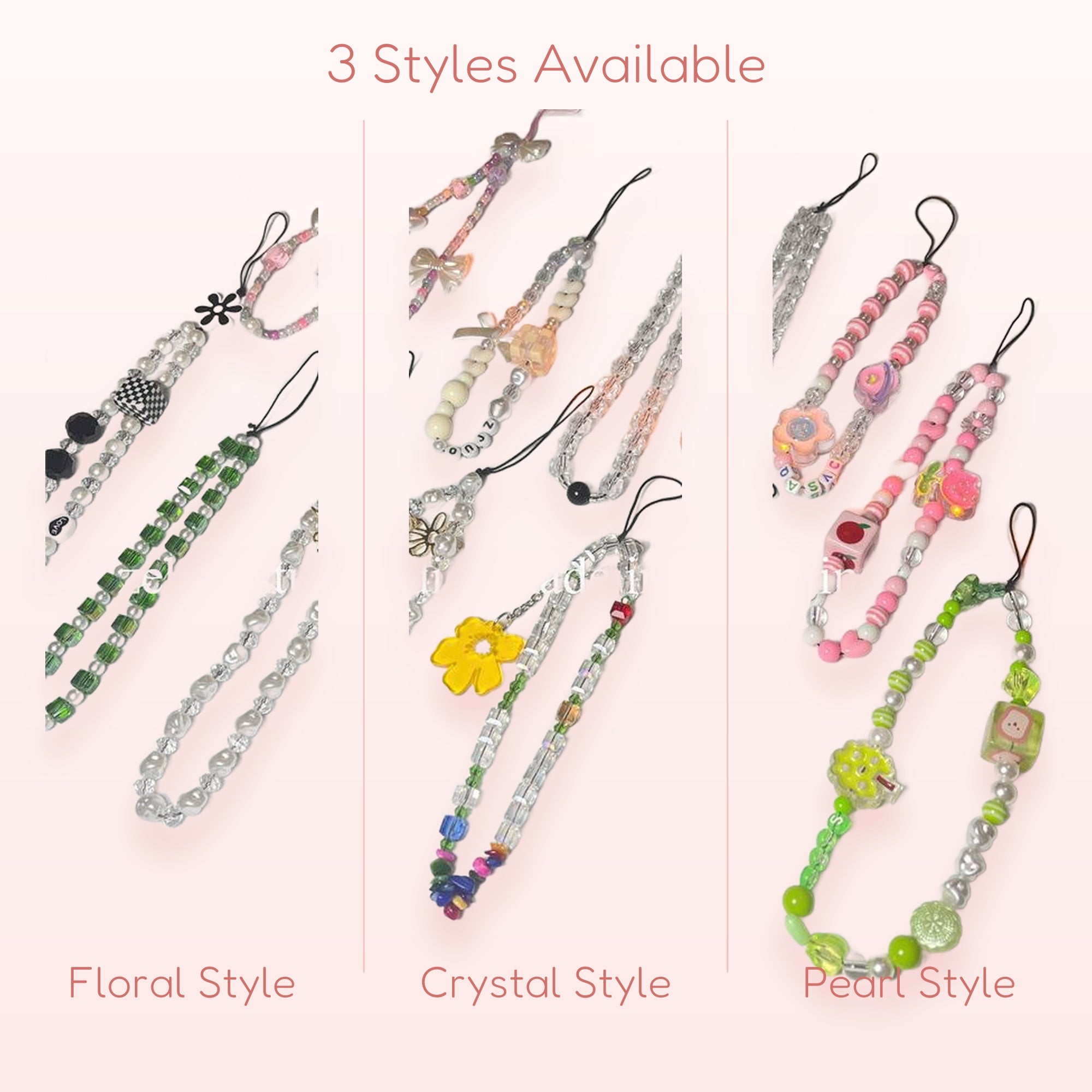 Handmade Crystal Bead Phone Charm Strap | Floral Wrist Lanyard