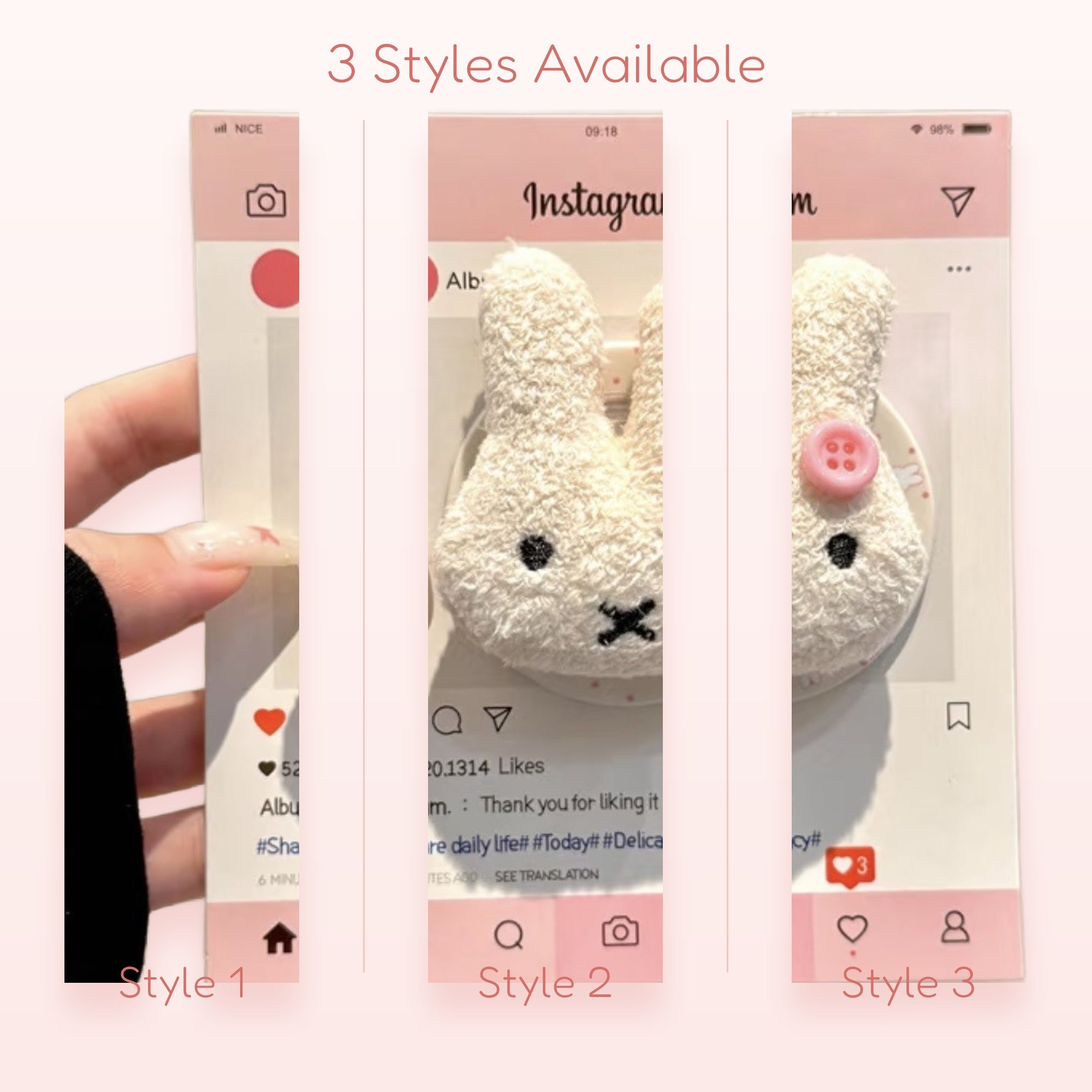Fluffy White Bunny Phone Grip | Cute Plush Pop Socket Stand