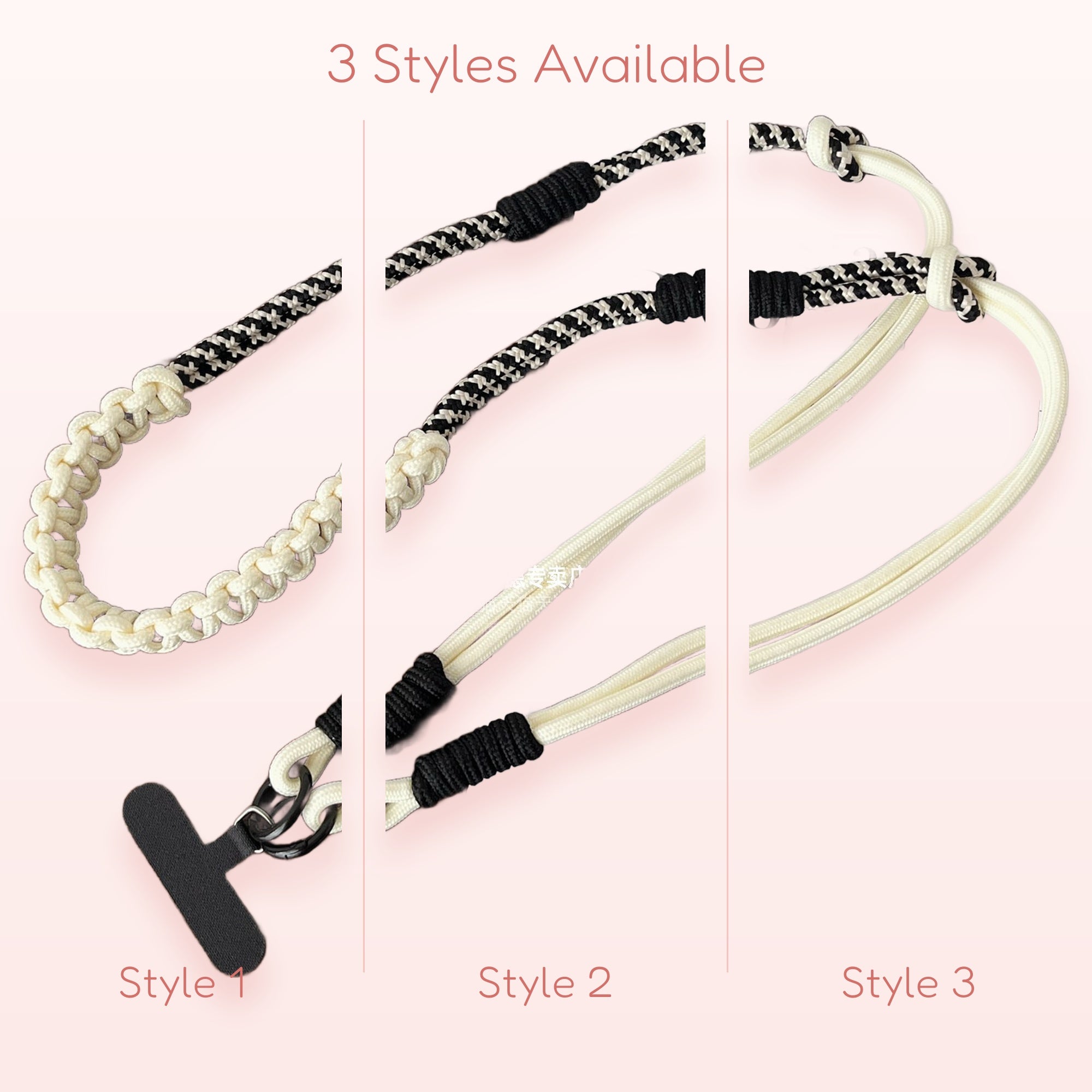 Black & White Houndstooth Braided Phone Lanyard | Aesthetic Woven Wrist Strap