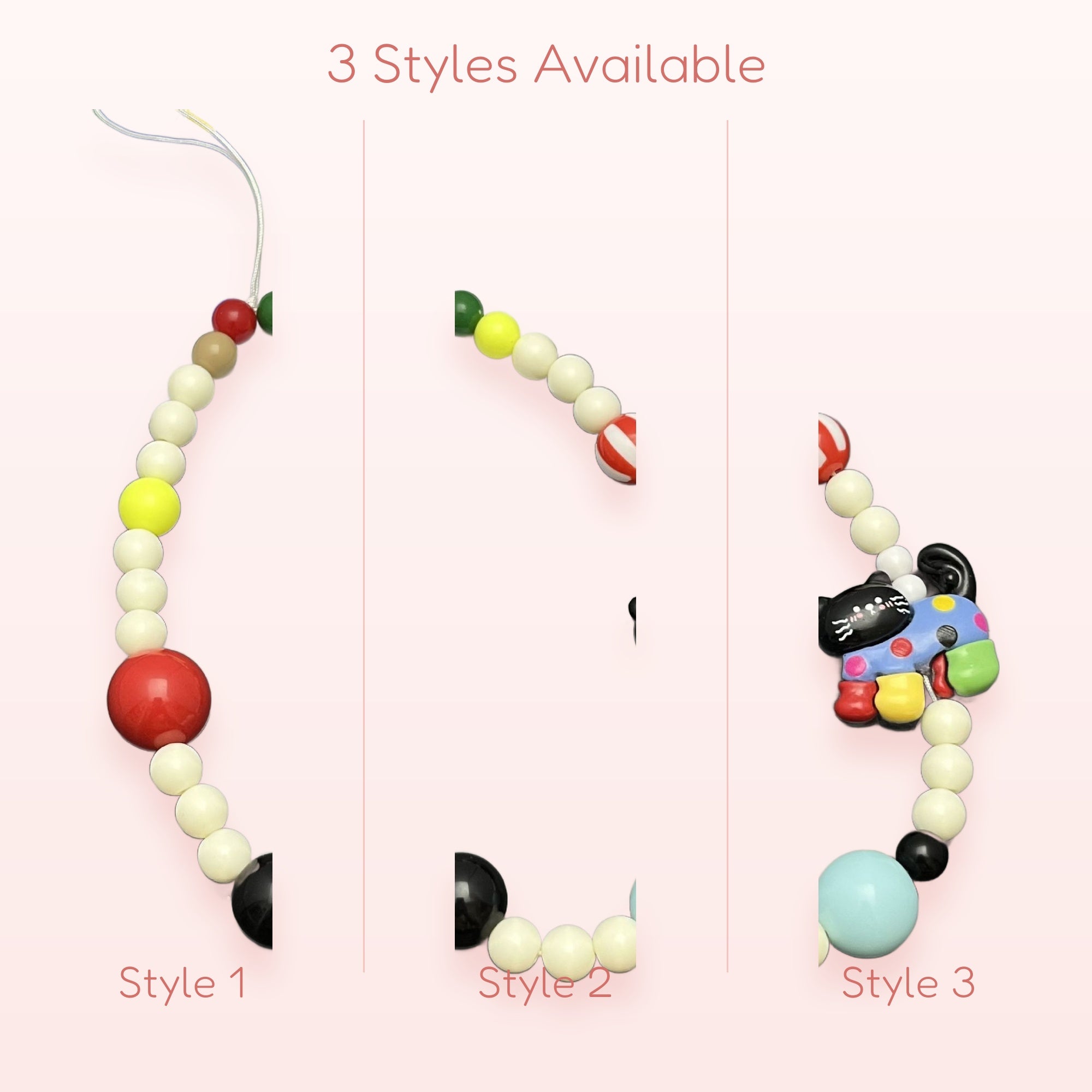 Y2K Beaded Cat Phone Charm Strap | Colorful Pearl & Kitty Wrist Lanyard