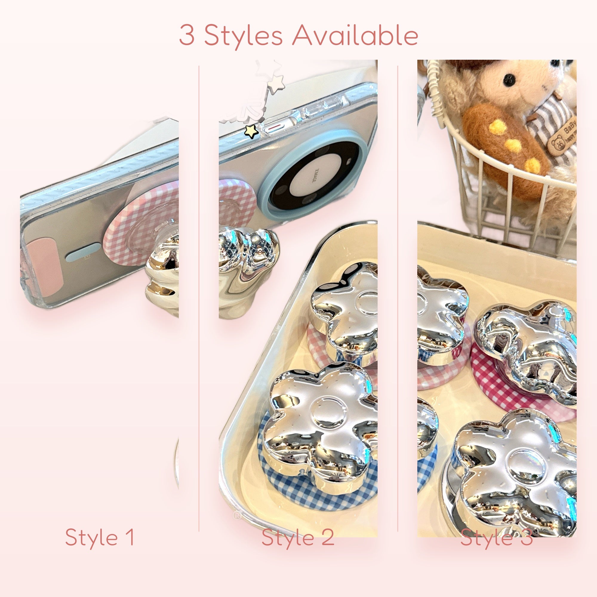Chrome Flower Phone Grip | Kawaii Y2K Expandable Pop Socket Stand