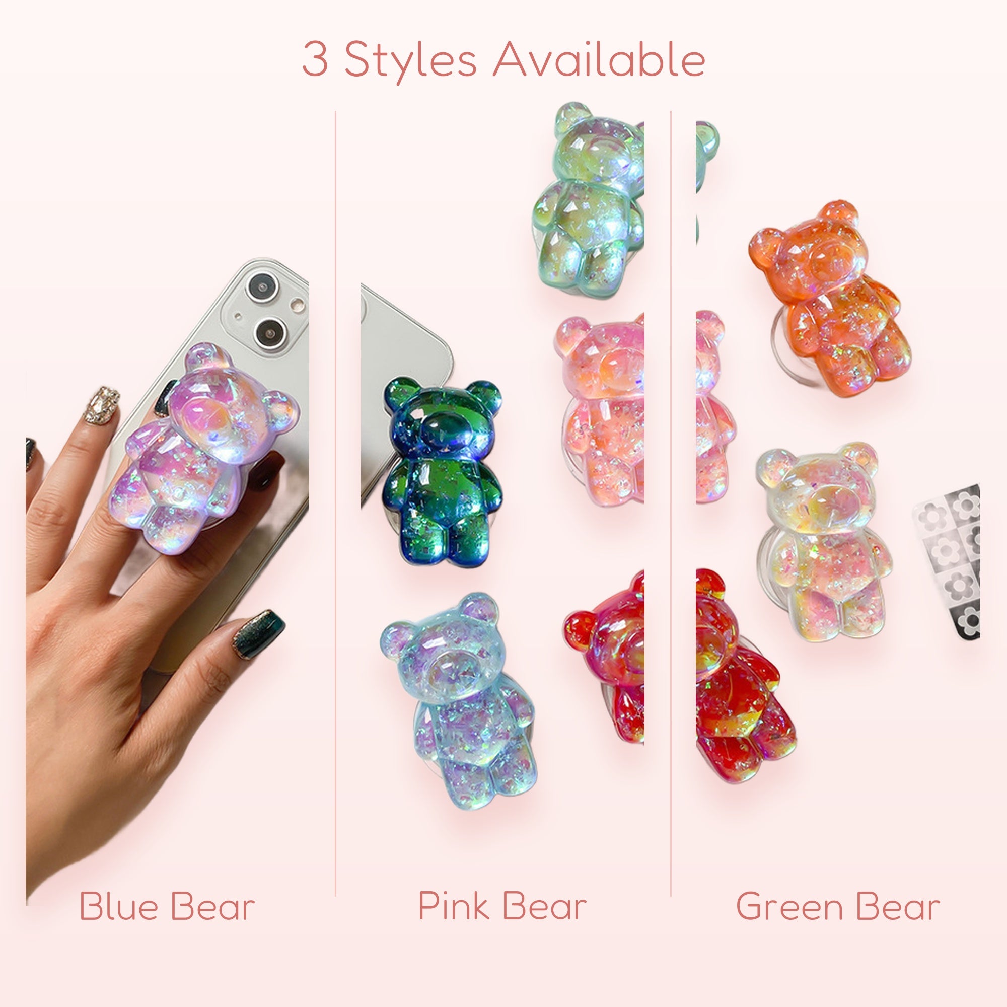 Iridescent Gummy Bear Phone Grip | Kawaii Pop Socket Stand