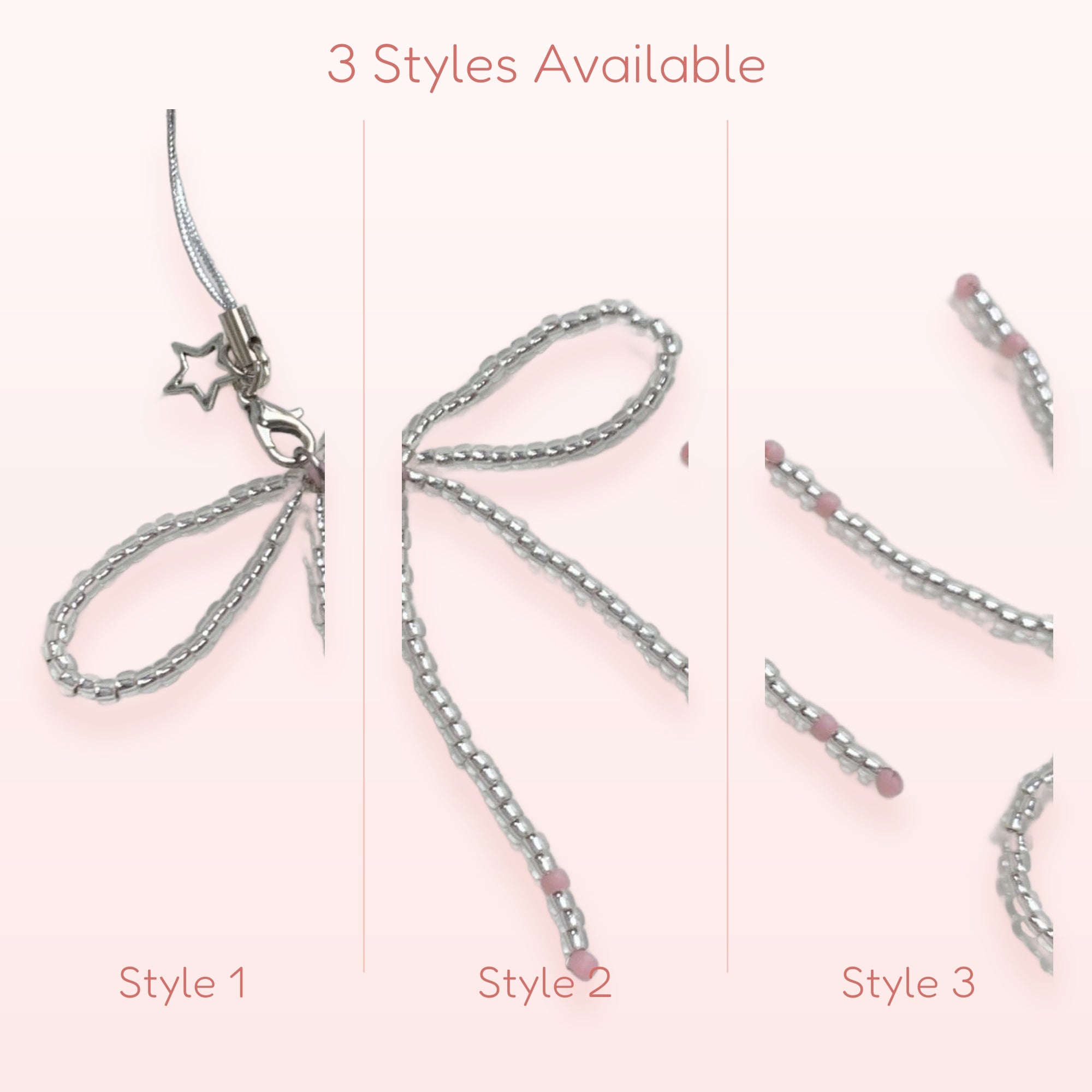 Clear Beaded Bow Phone Charm | Cute Pink Accent Strap