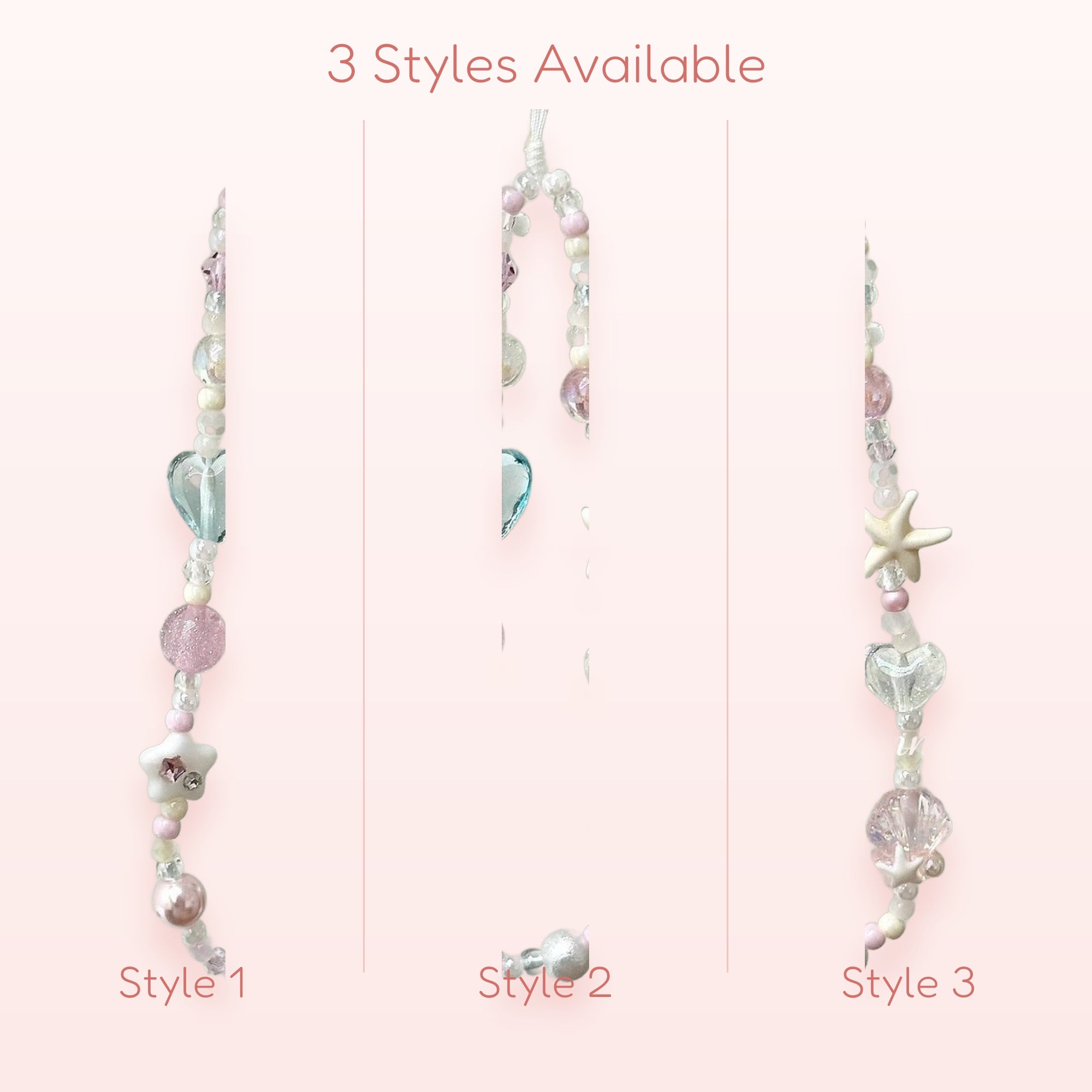 Pastel Beaded Phone Charm | Kawaii Pink & Blue Heart Starfish Wrist Strap