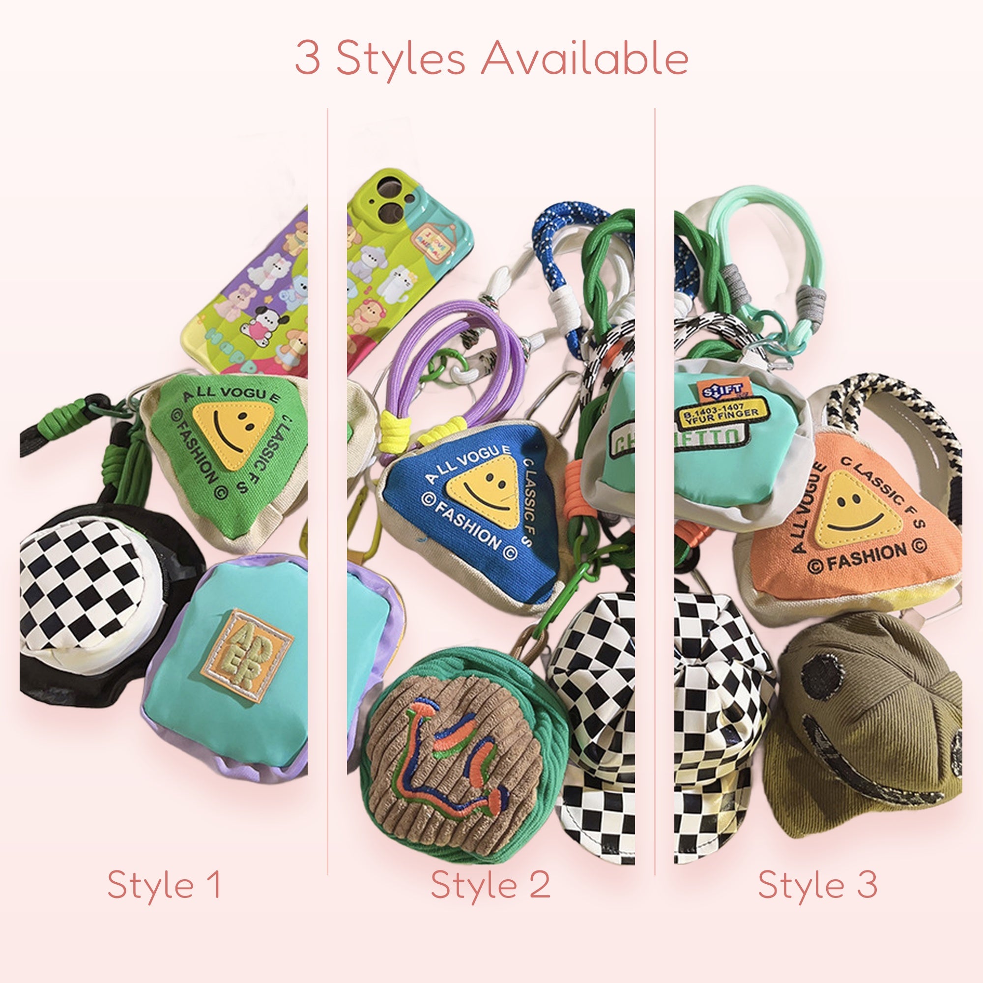 Y2K Smiley Face Pouch Phone Charm | Cute Fabric Wrist Strap Keychain