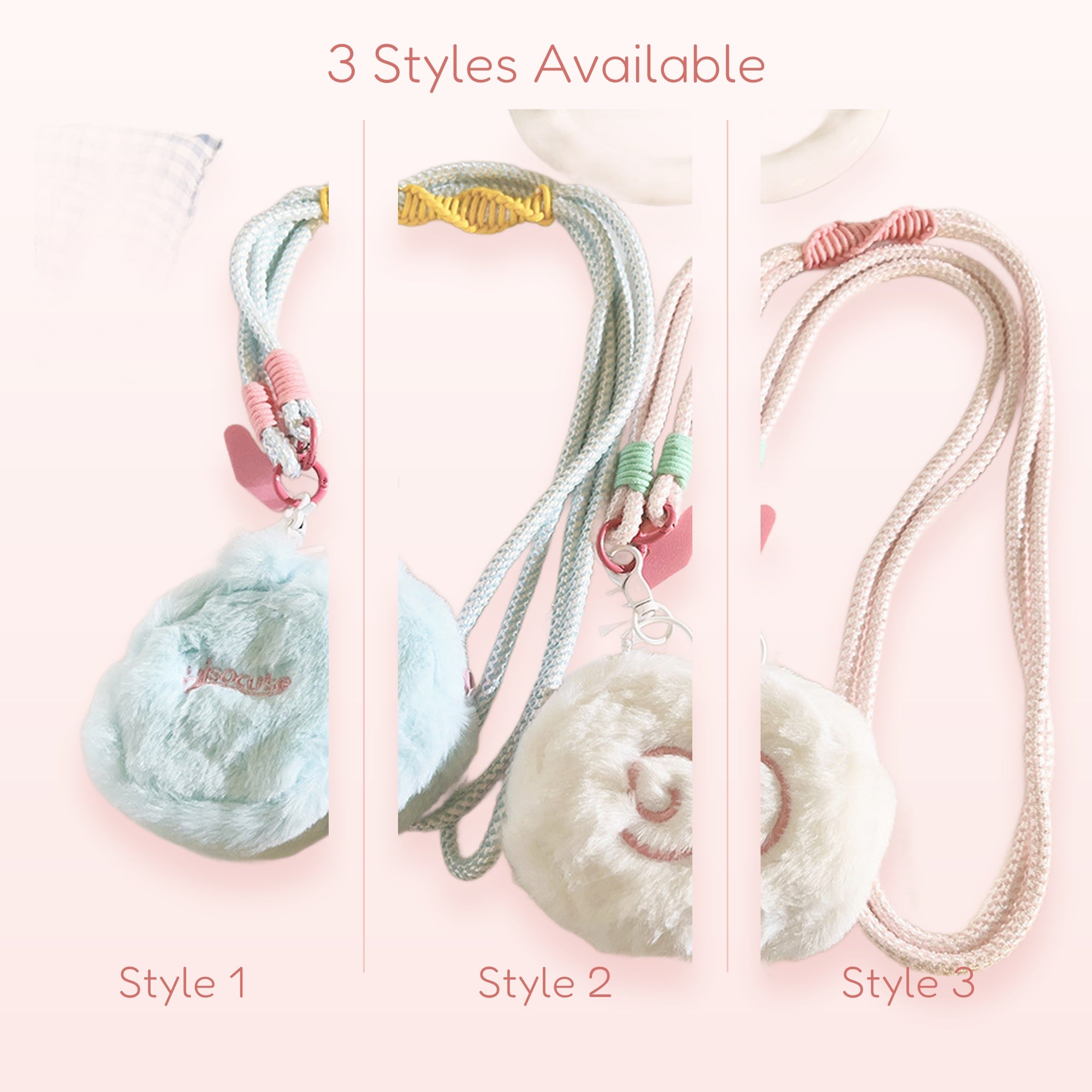Fluffy Plush Phone Lanyard | Kawaii Pastel Blue & White Charm Strap